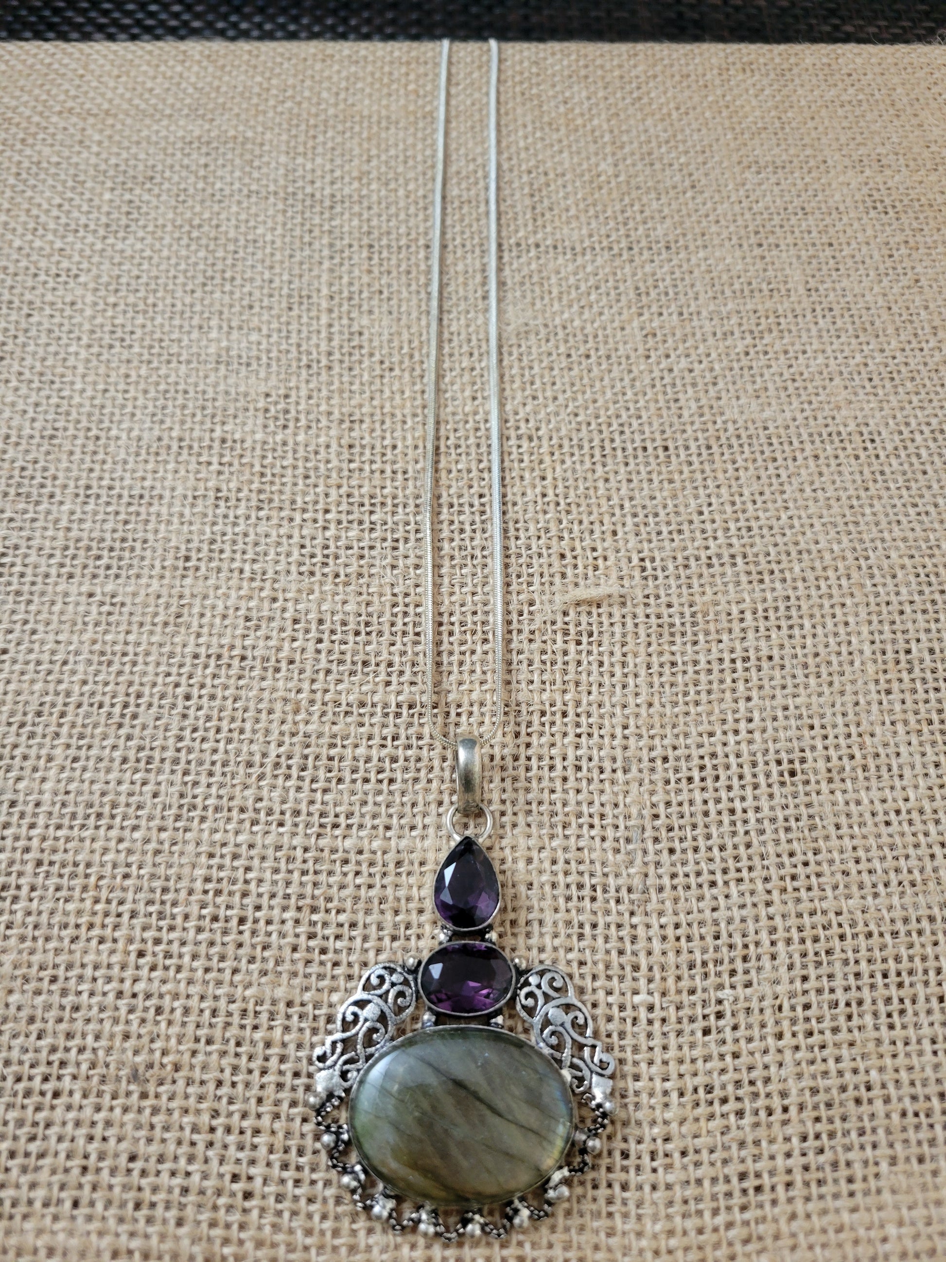 Labradorite and Amethyst Pendant Necklace