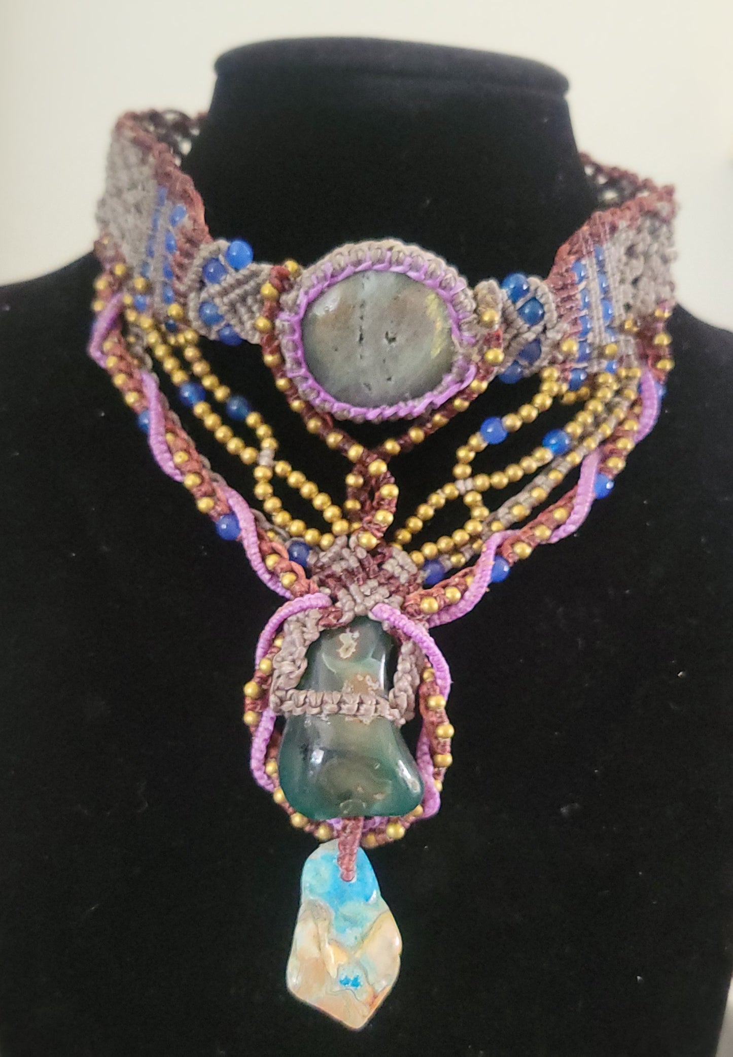 Boho Labradorite Necklace with ocean agate accent stones