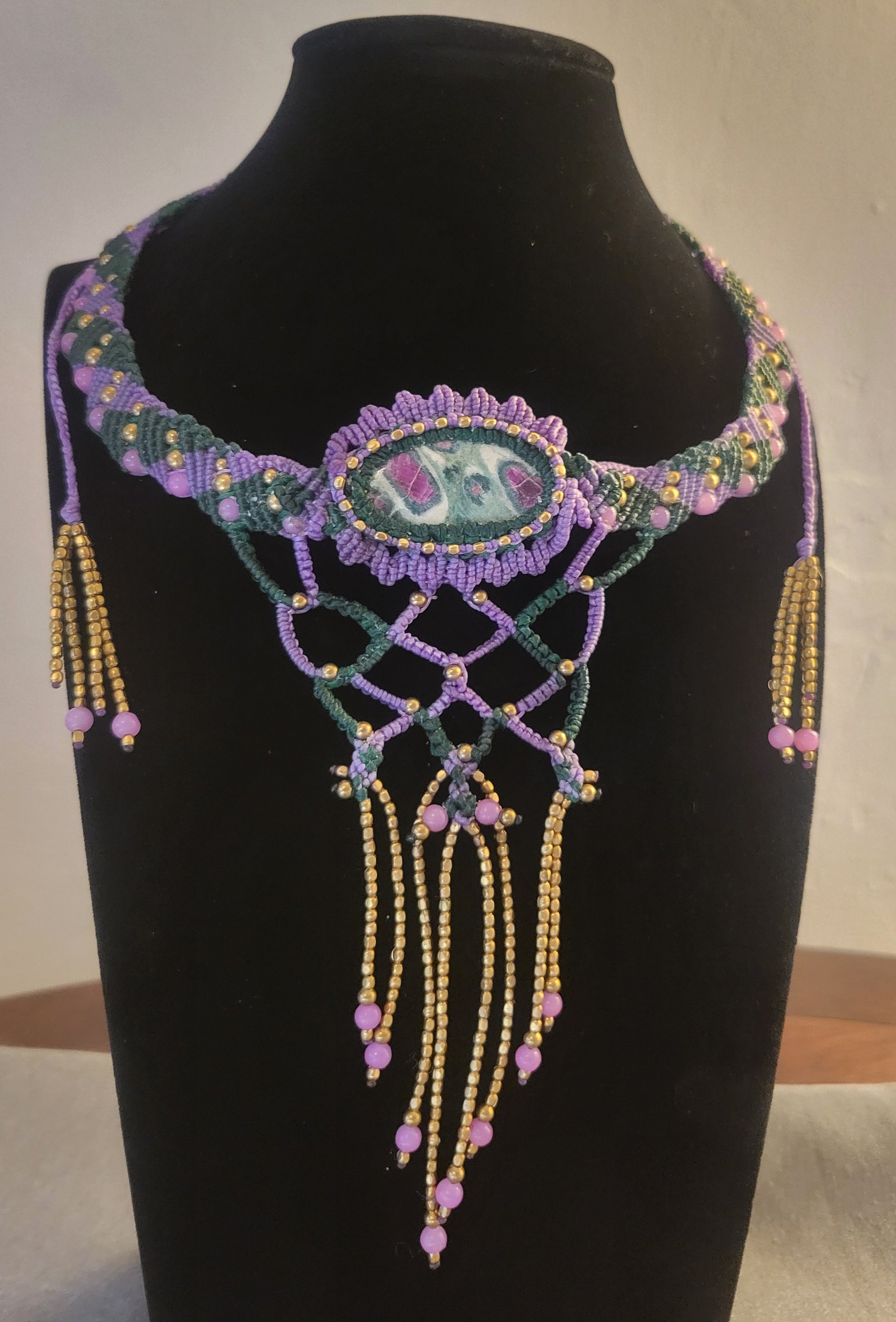 Nature inspired ruby zoisite necklace at throat chakra