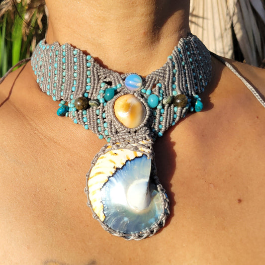 Nautilus Shell Necklace with Shiva Eye choker design