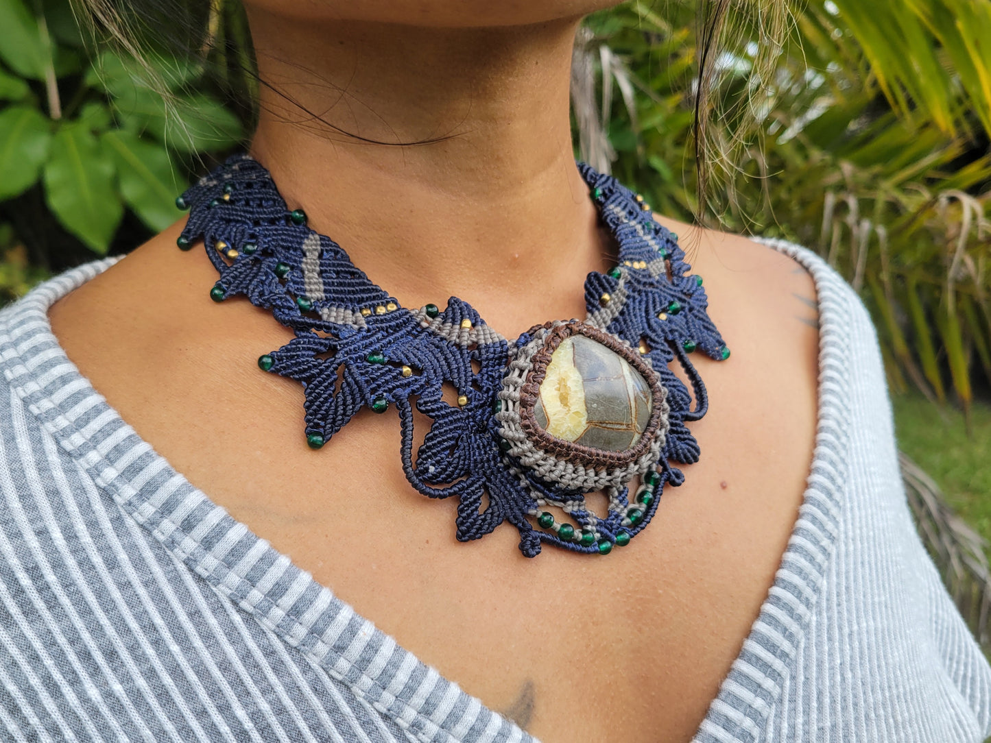 Ocean jasper necklace with red, brown, and white bands