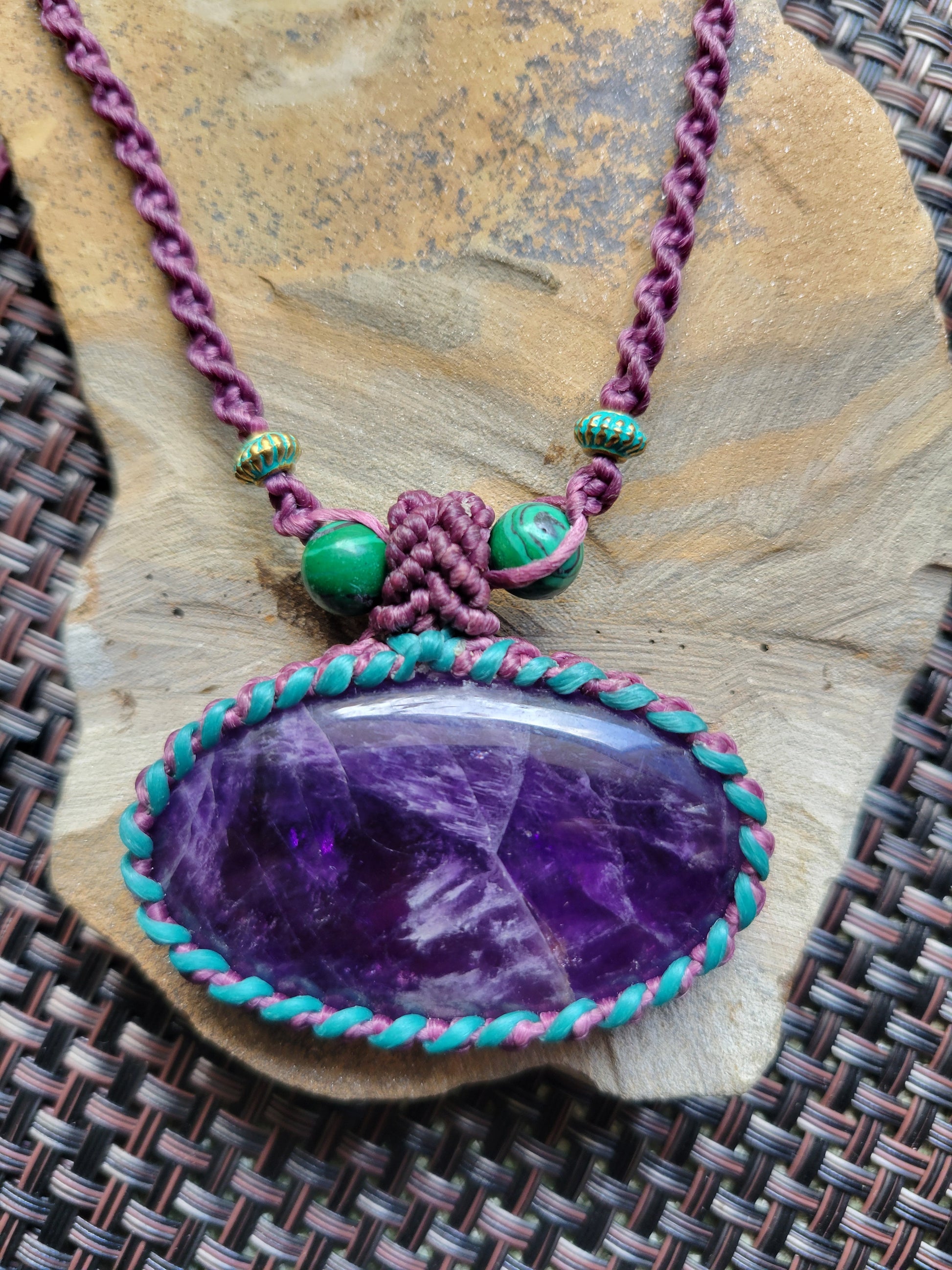 Amethyst Pendant Necklace with oval polished crystal centerpiece