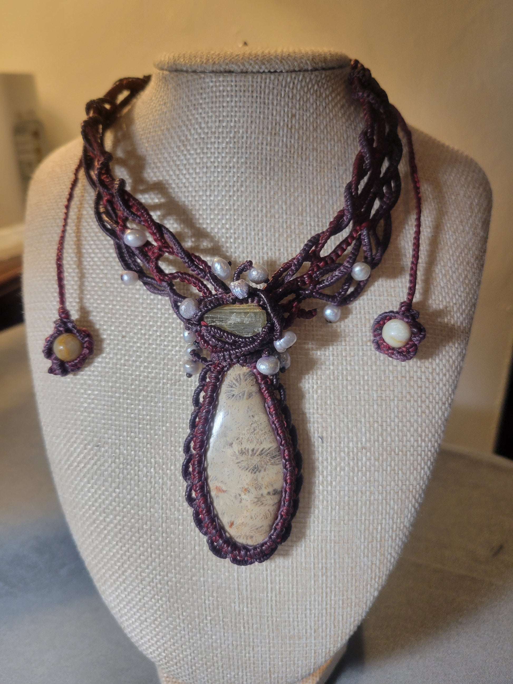 Nature inspired fossil coral pendant choker