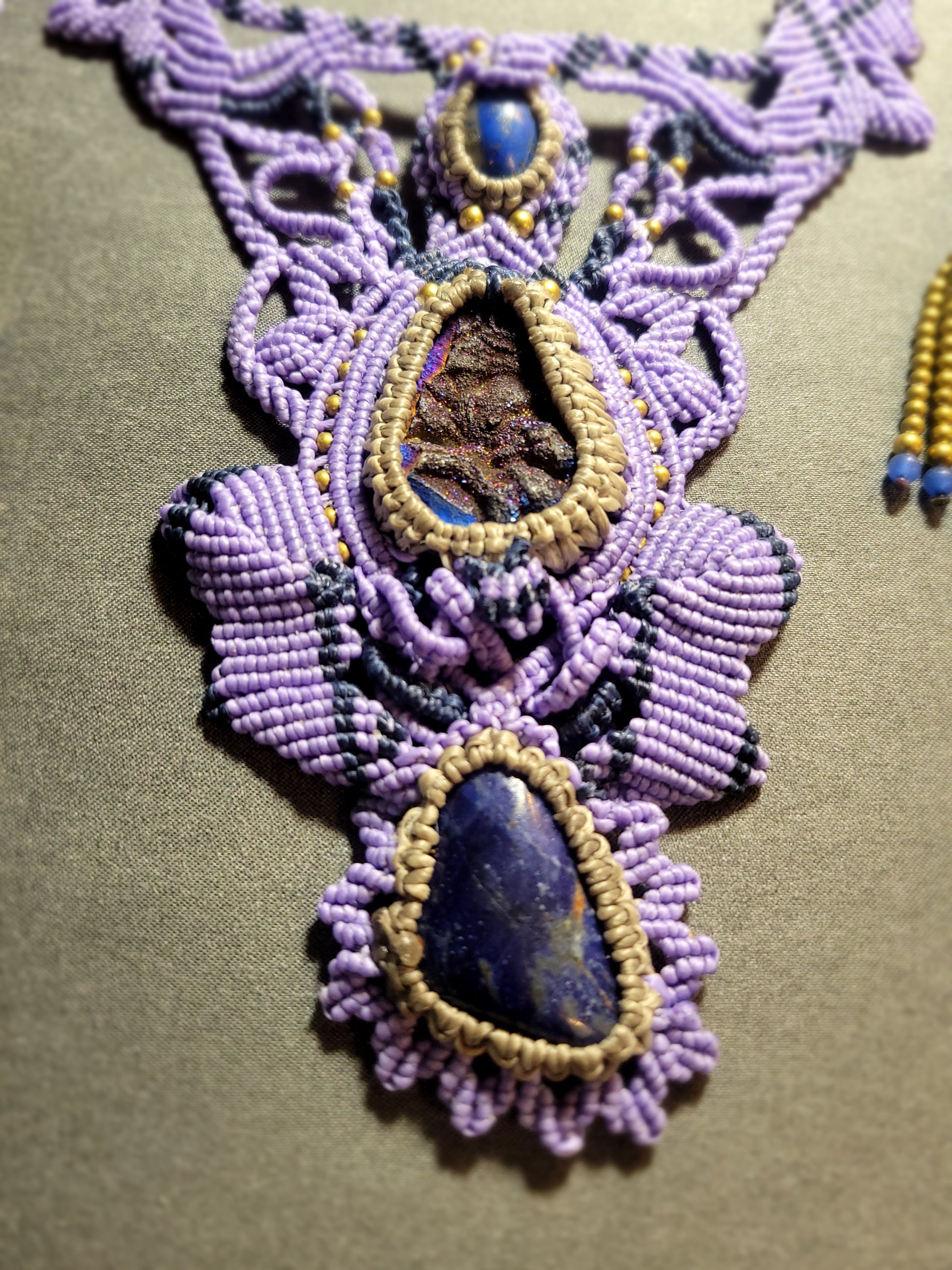 Lapis Lazuli Titanium aura and sodalite riple pendant boho necklace
