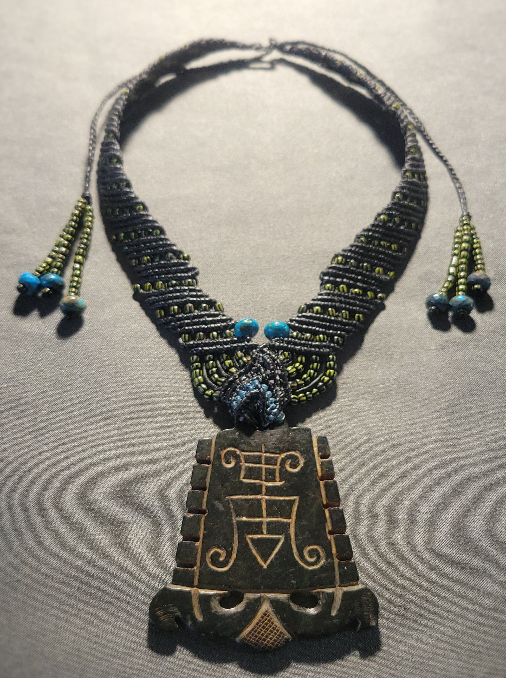 Rare Vintage Black Jade Veve Pendant Necklace-African Amulet