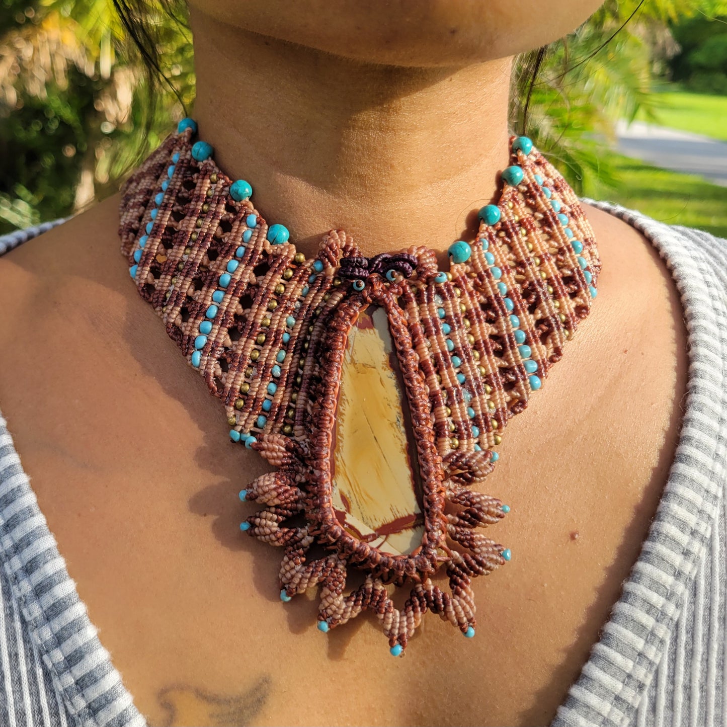 Fossilized Wood Pendant handmade boho choker necklace