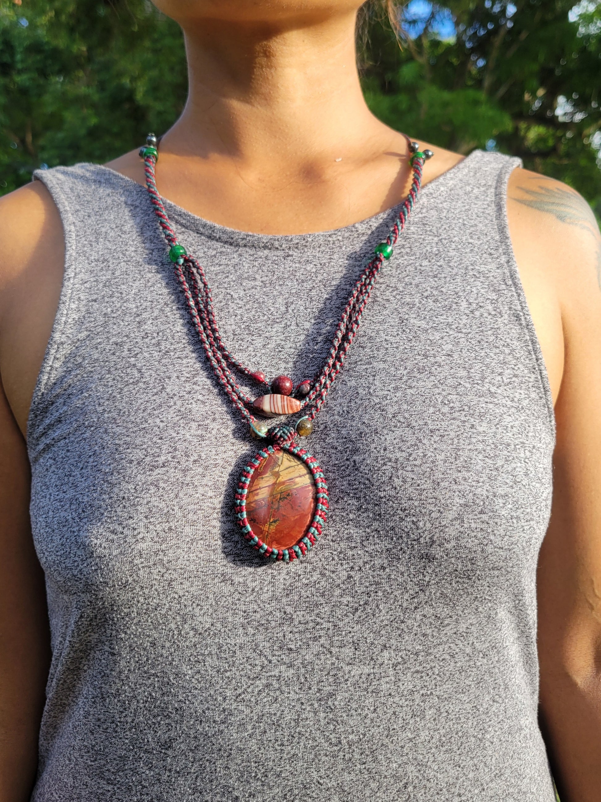 Cherry creek jasper pendant boho hippie adjustable necklace