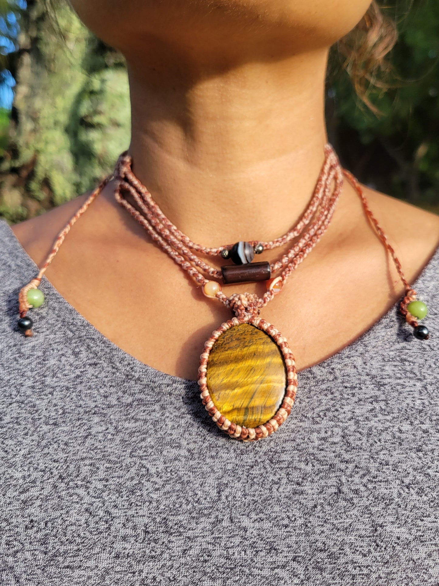 Reversible Tiger’s Eye Pendant Necklace for grounding and strength