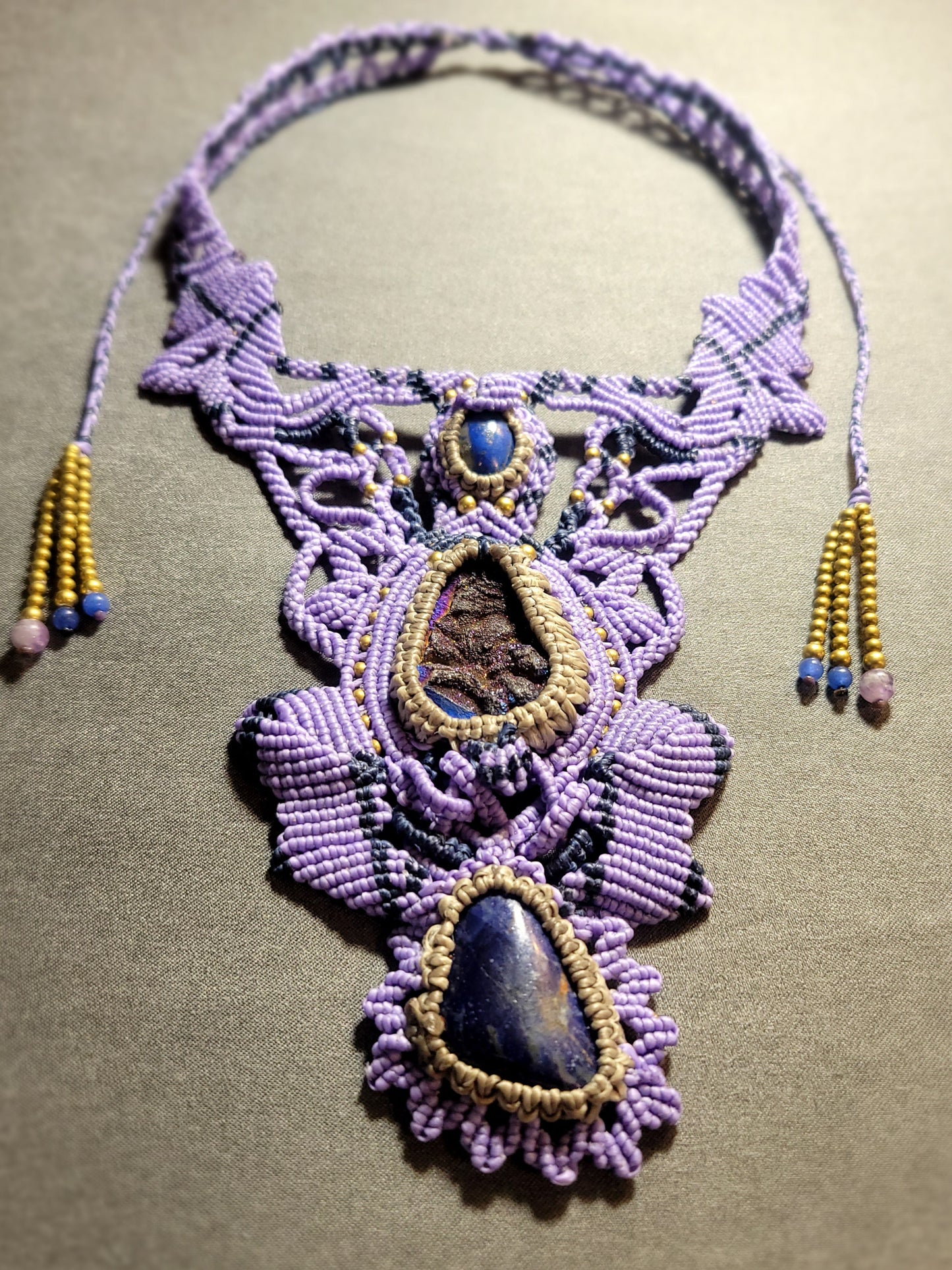 Lapis Lazuli Titanium aura and sodalite riple pendant boho necklace