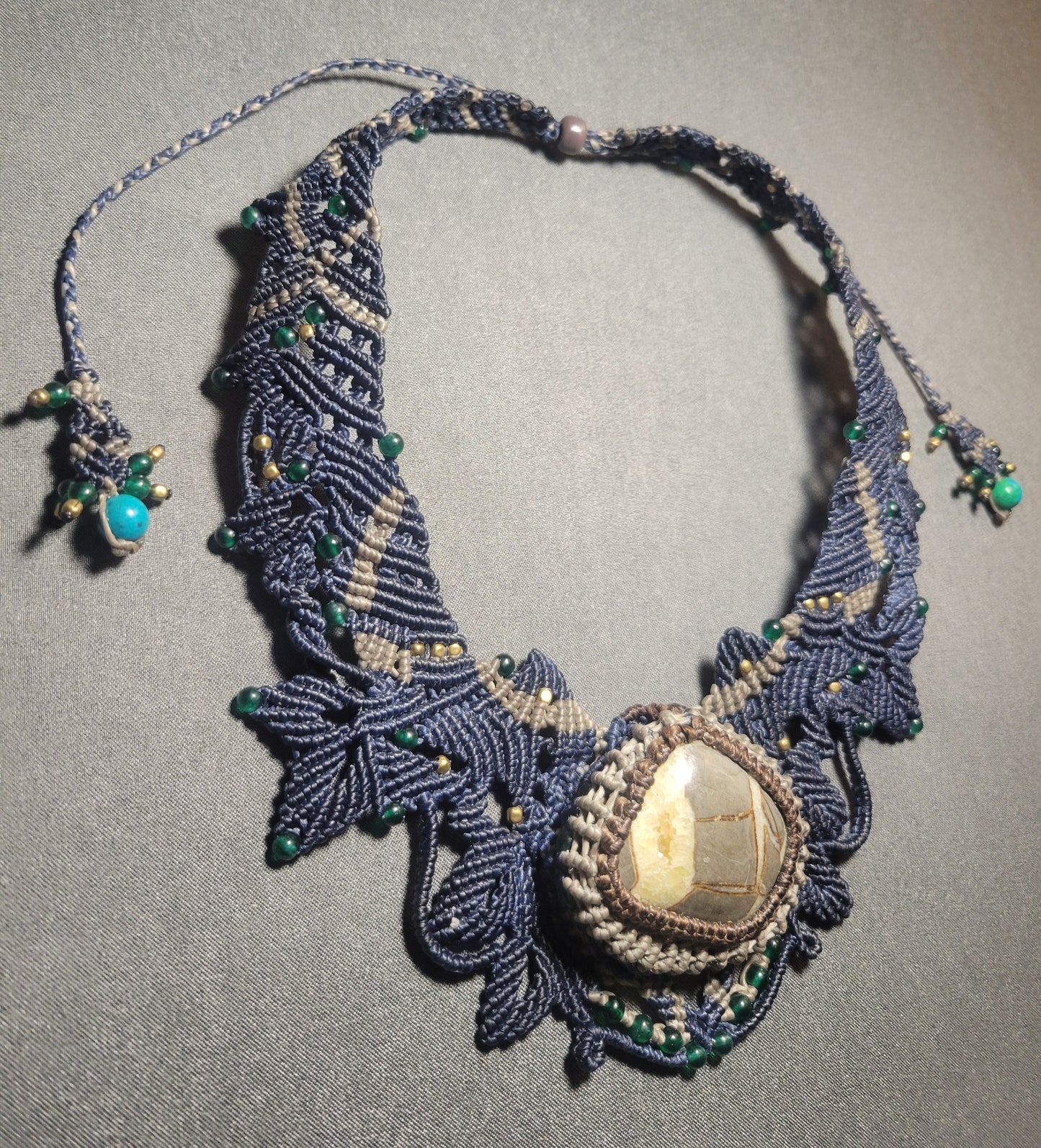 Dragon Stone – Ocean Jasper choker with macramé design resembling dragon wings.