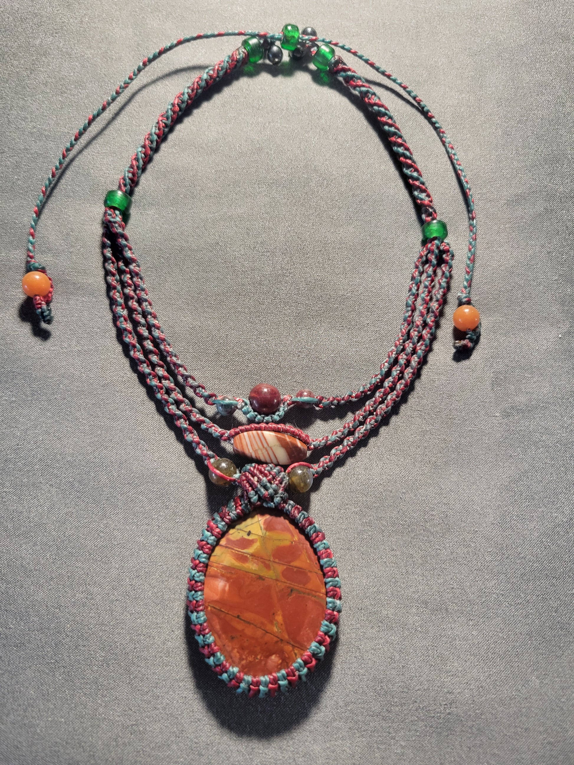 Cherry creek jasper pendant boho hippie adjustable necklace