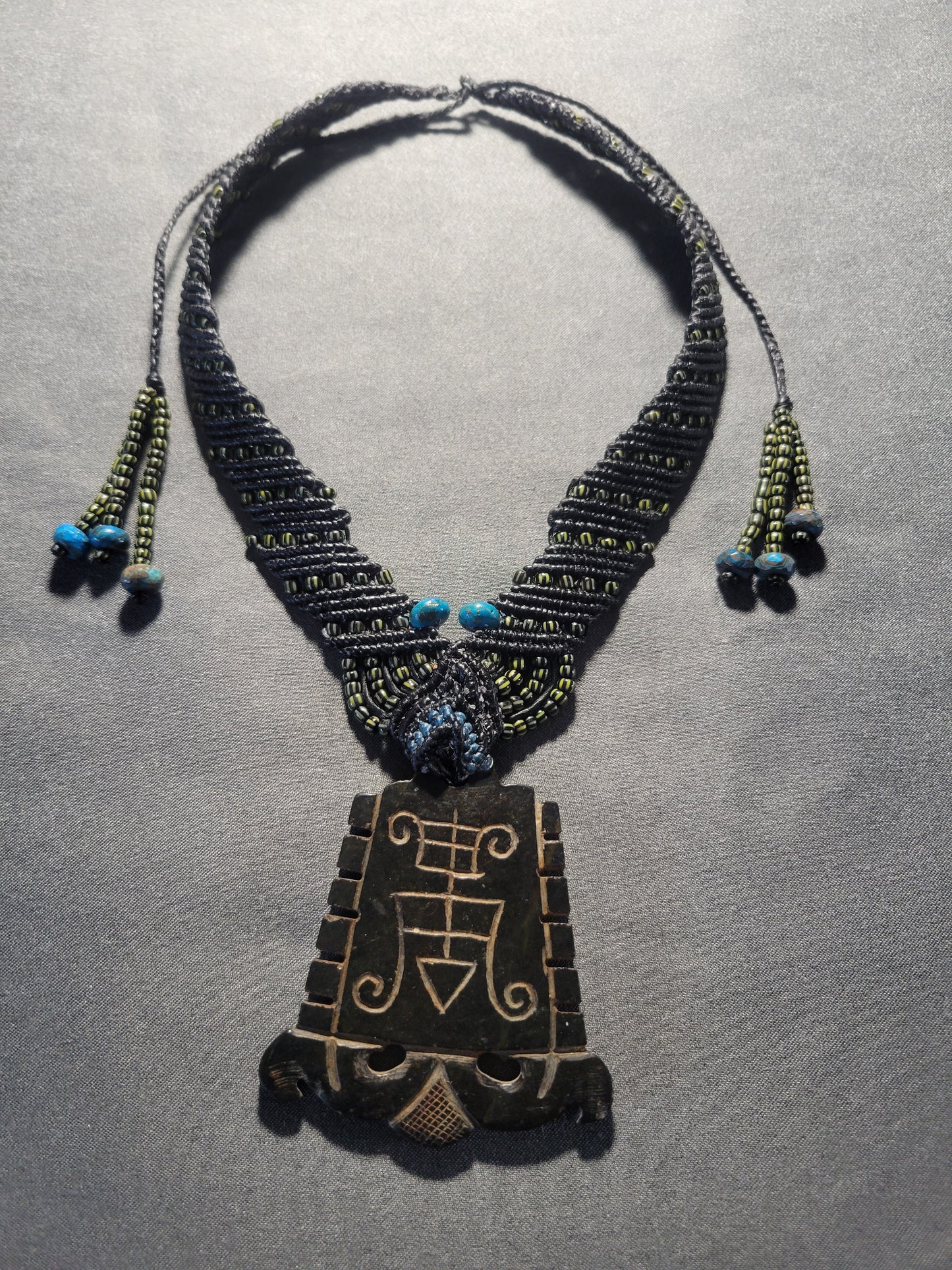 Rare Vintage Black Jade Veve Pendant Necklace-African Amulet