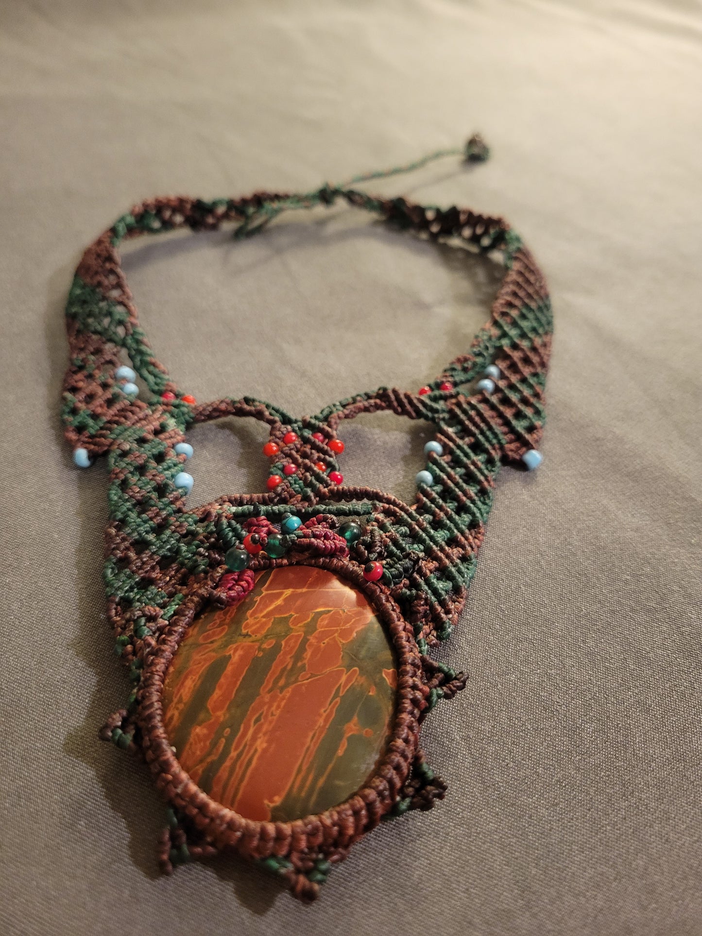 Boho jasper necklace with antique red and green beads