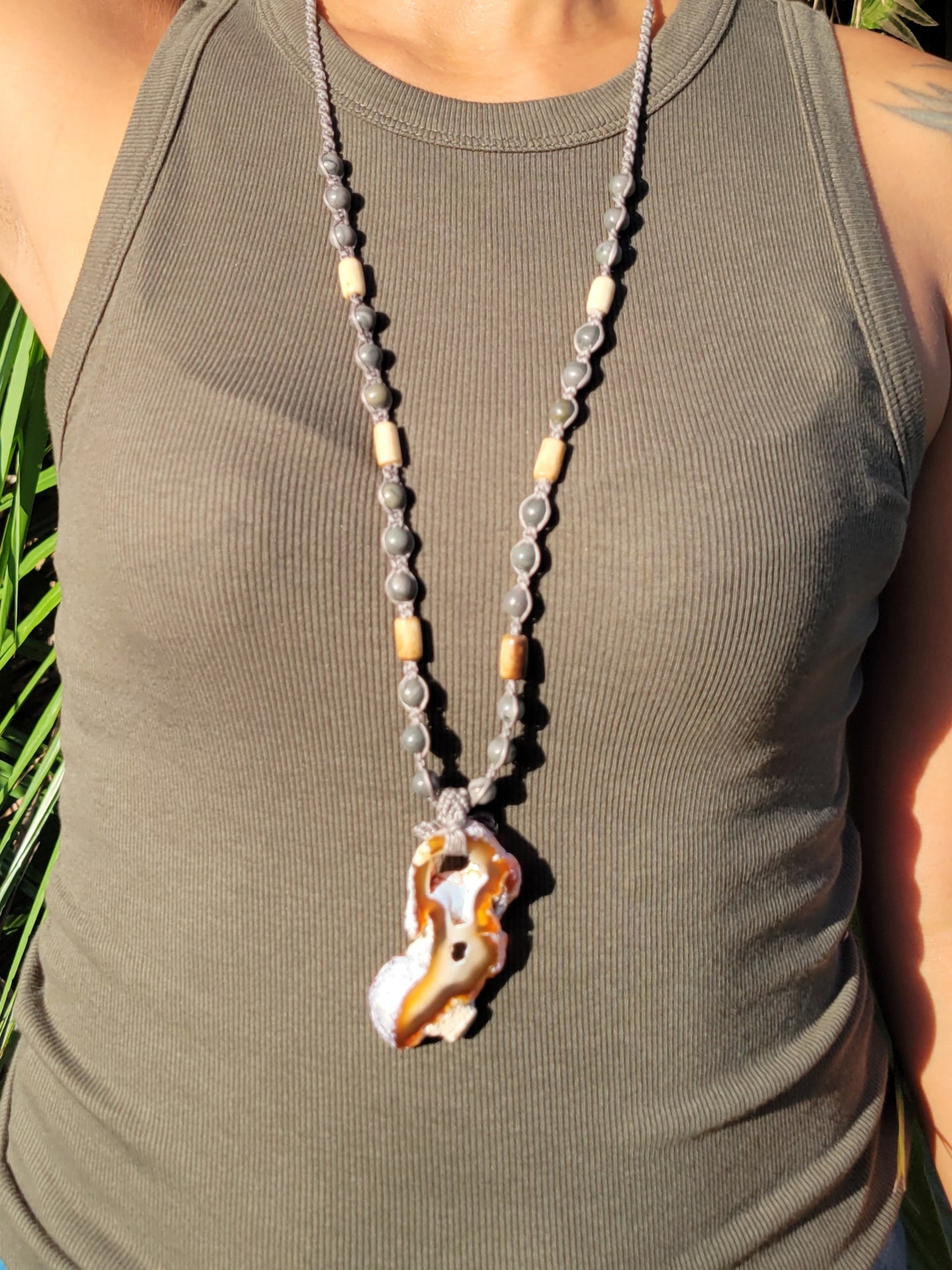 Agatized fossil coral from Florida on a long boho necklace