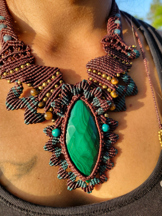 Ornate Faceted Malachite Stone Pendant