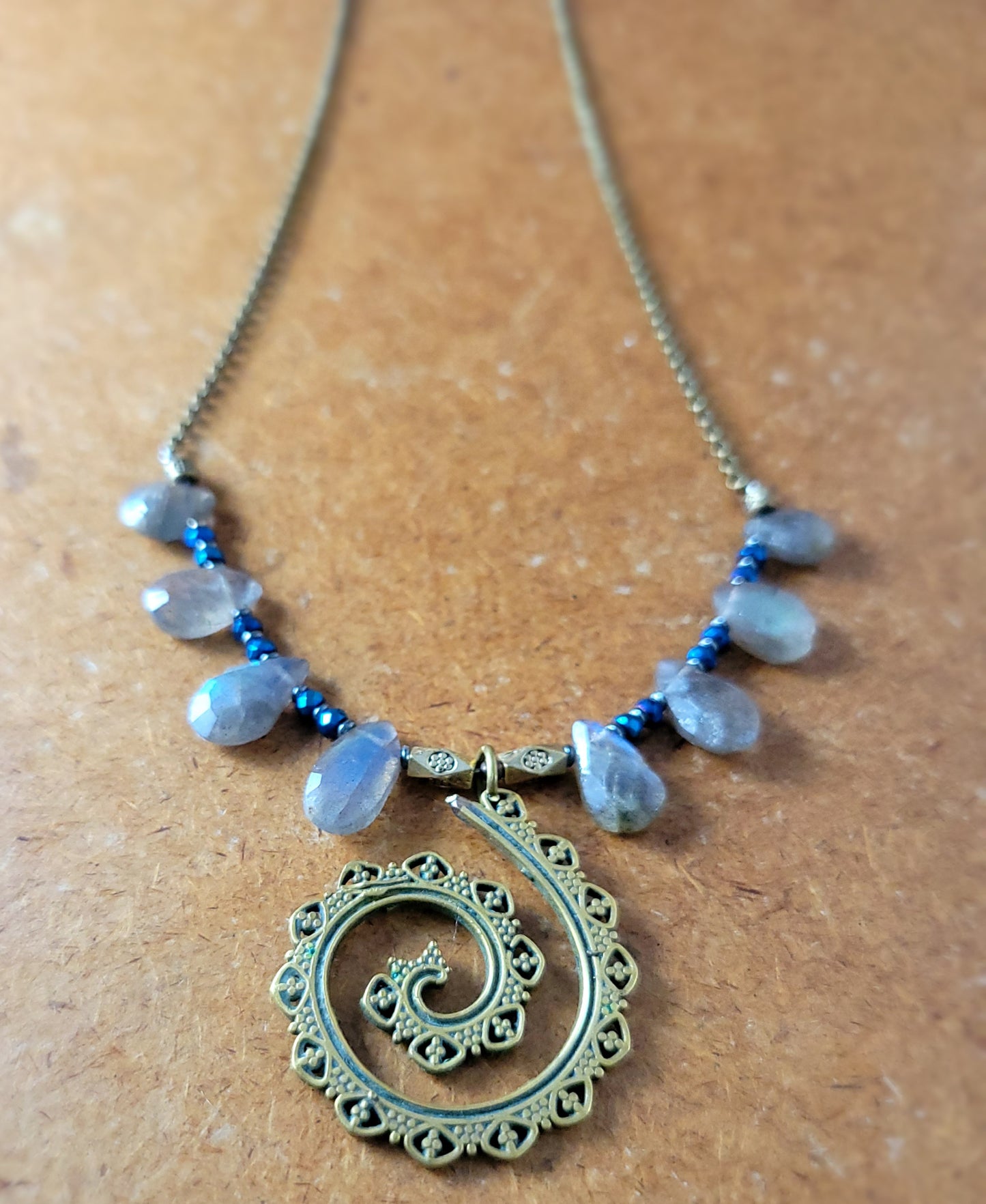 Antique Brass Spiral Fractal Necklace