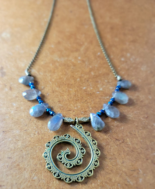 Antique Brass Spiral Fractal Necklace