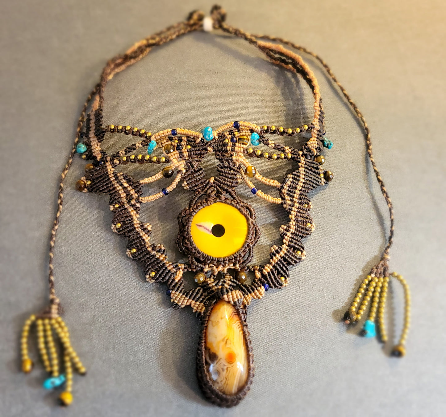 Carnelian & Jasper Boho Choker – Multistrand Statement Necklace with Brass & Stone Beads