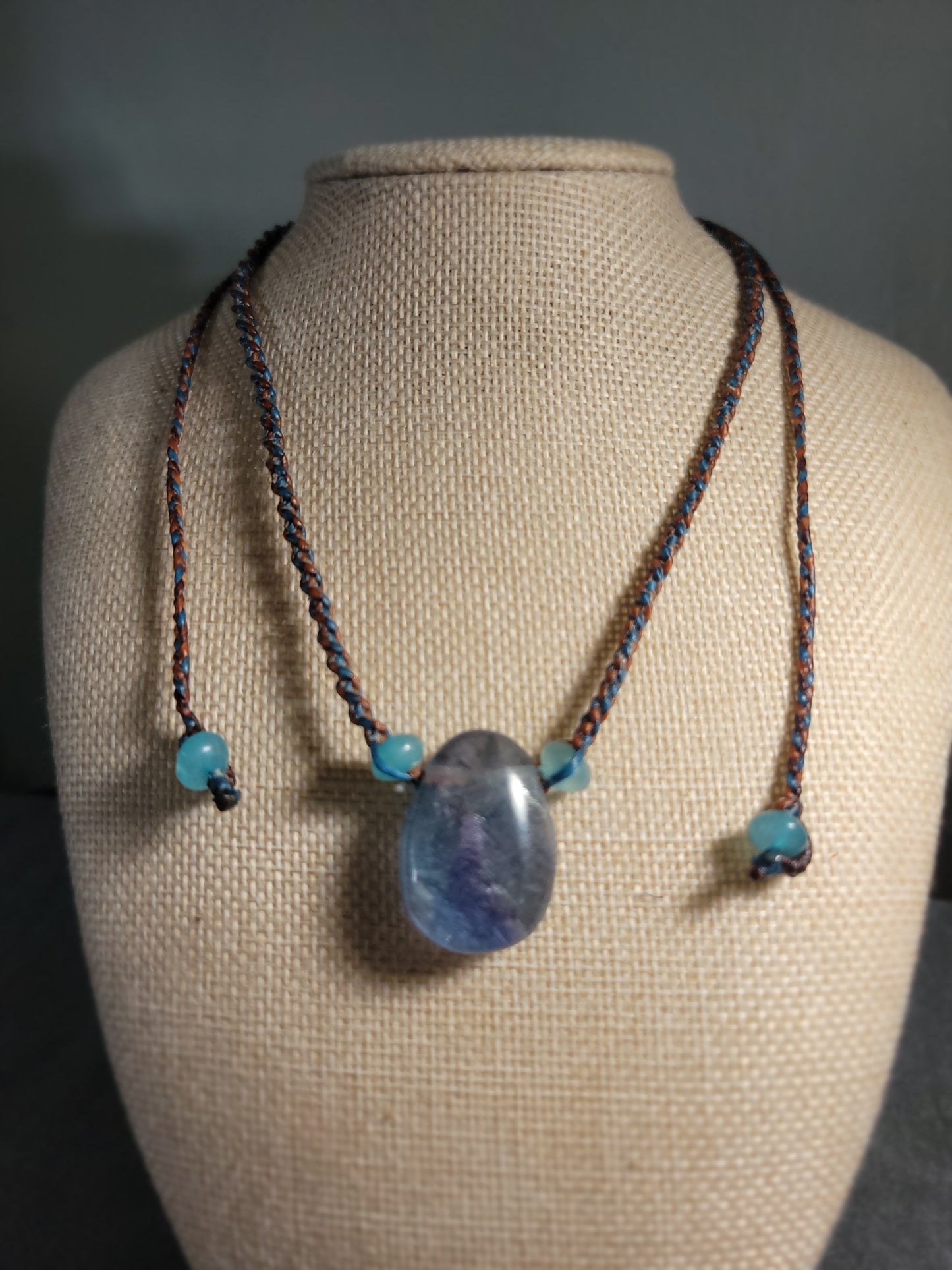Boho chic necklace with polished fluorite stone