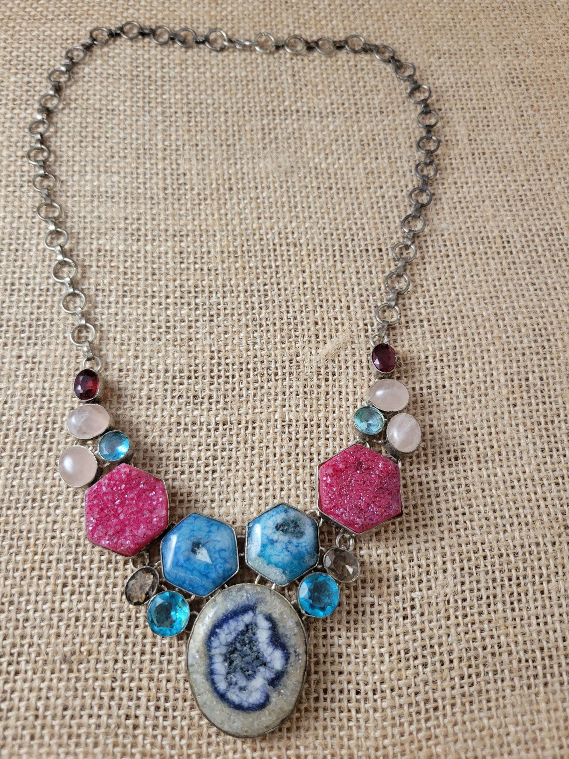 Multi Gemstone Pendant Necklace – Vintage Boho 