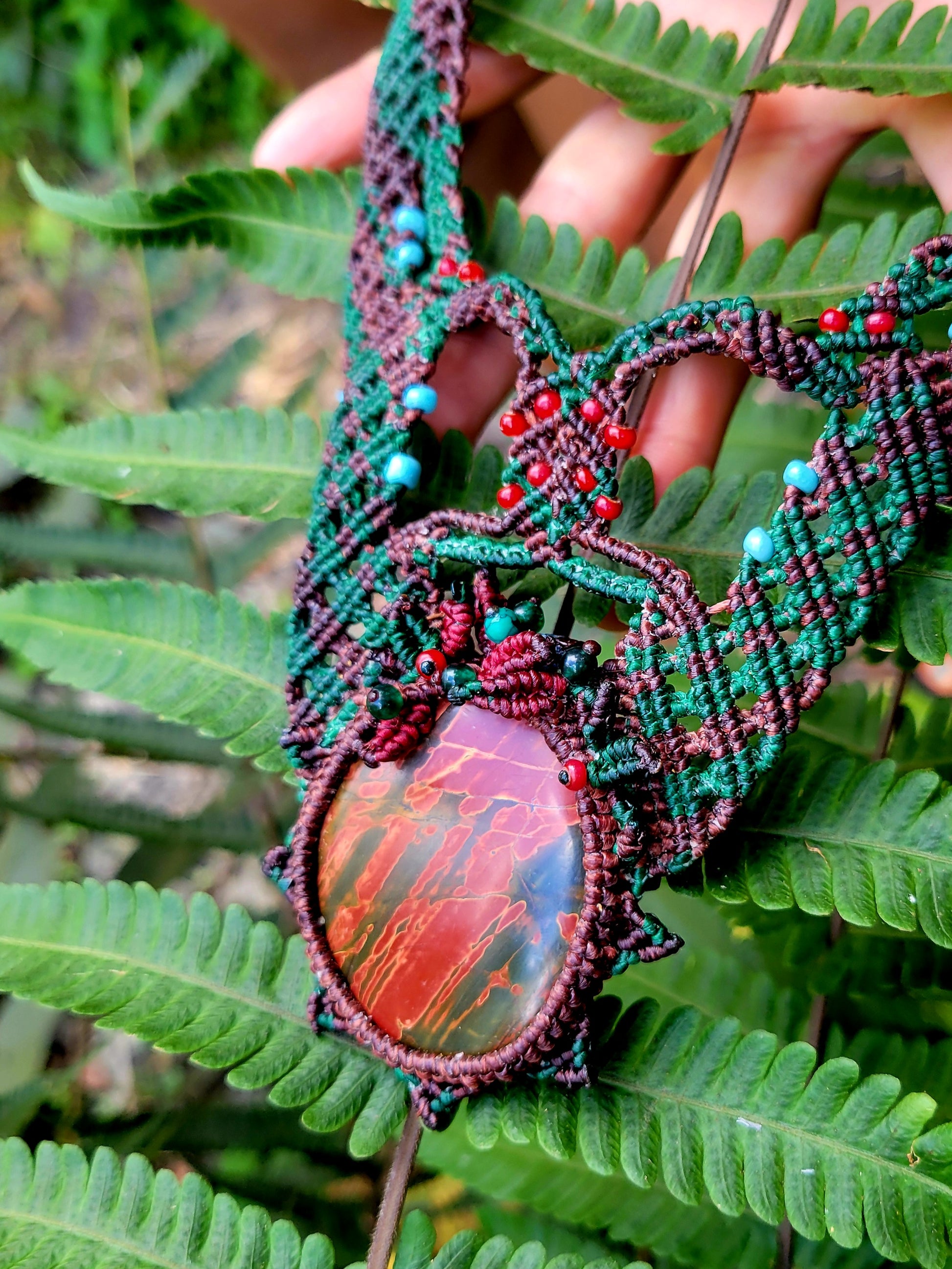 Handmade jasper stone jewelry with red cord accents