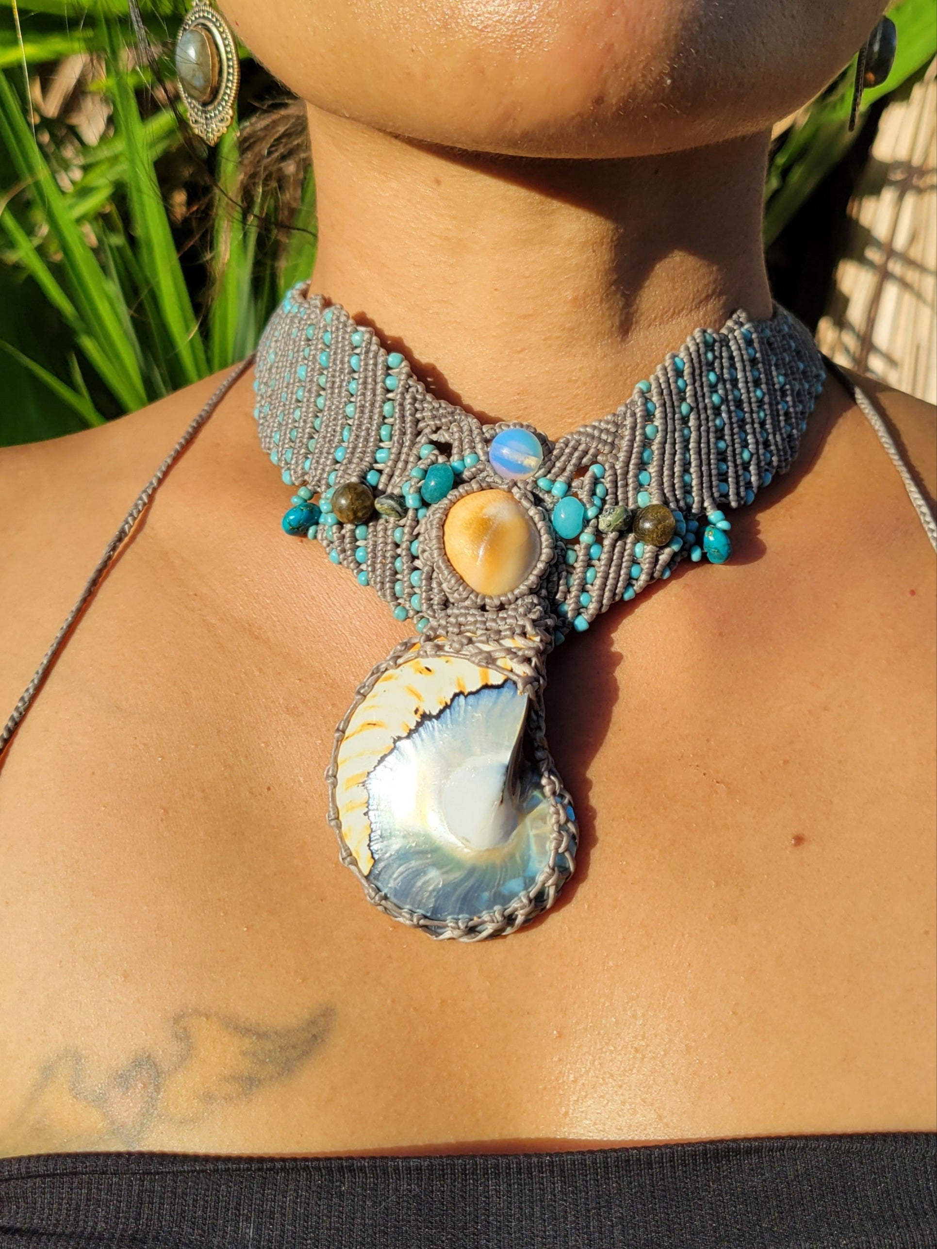 Handmade Nautilus Shell Necklace with stone bead
