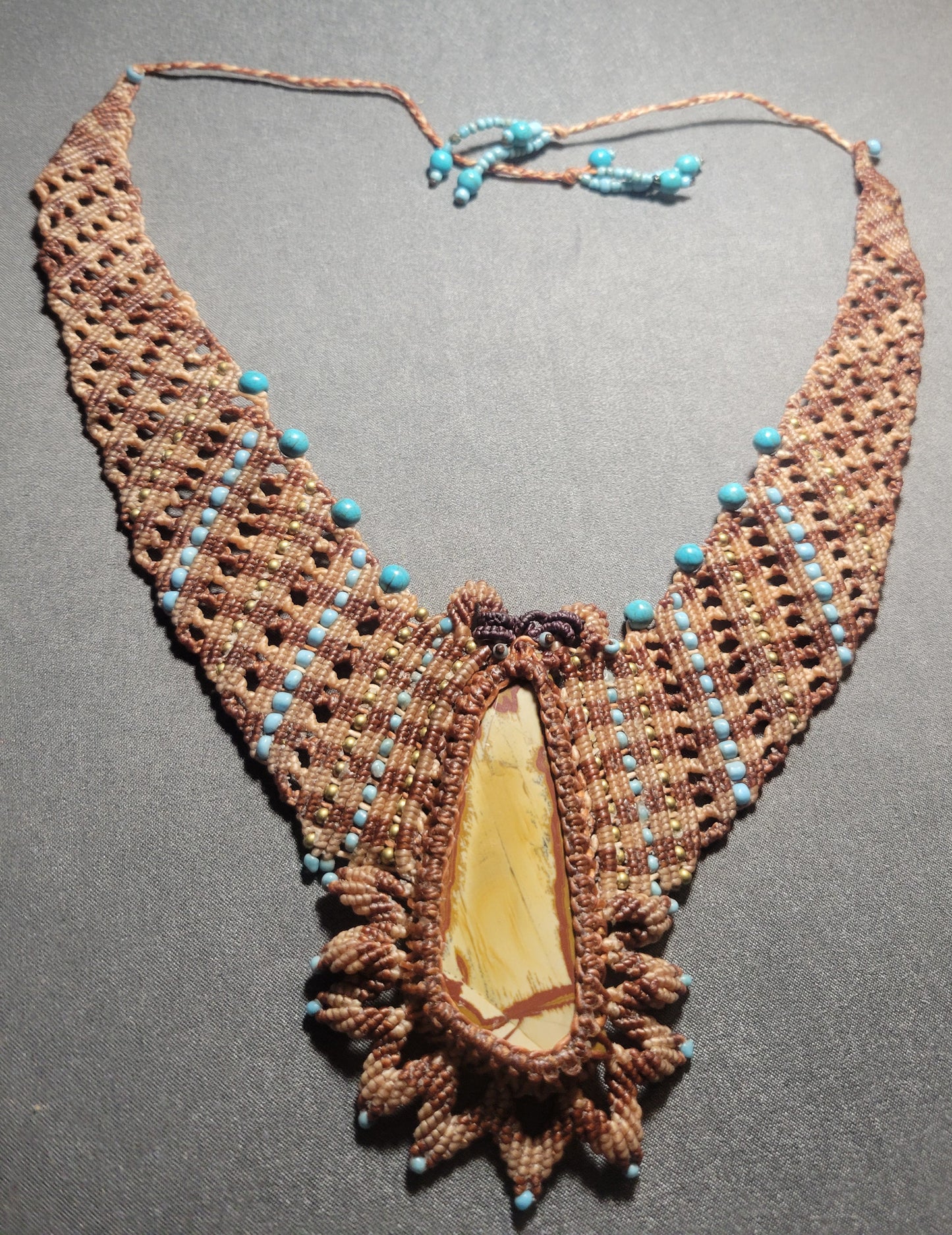 Adjustable Fossilized Wood Pendant wide band boho choker
