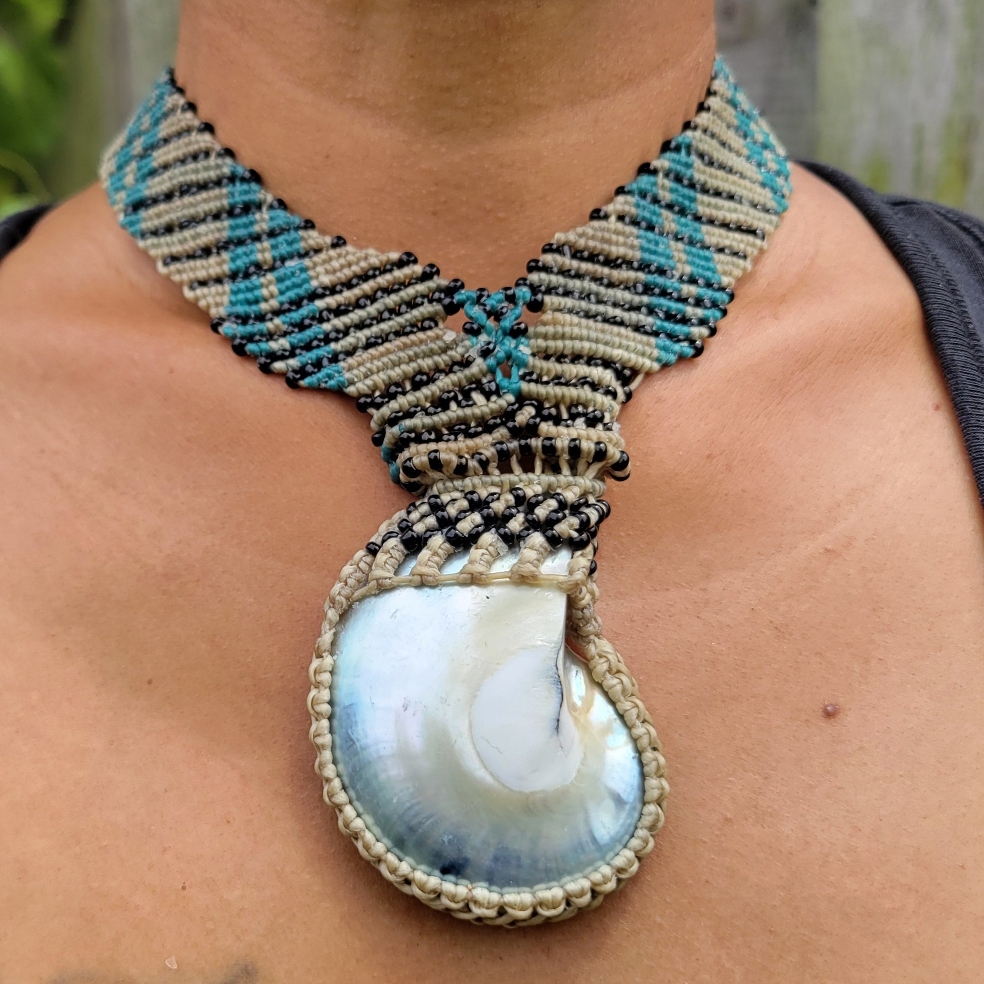 Large Nautilus Shell Pendant elegant choker macrame necklace