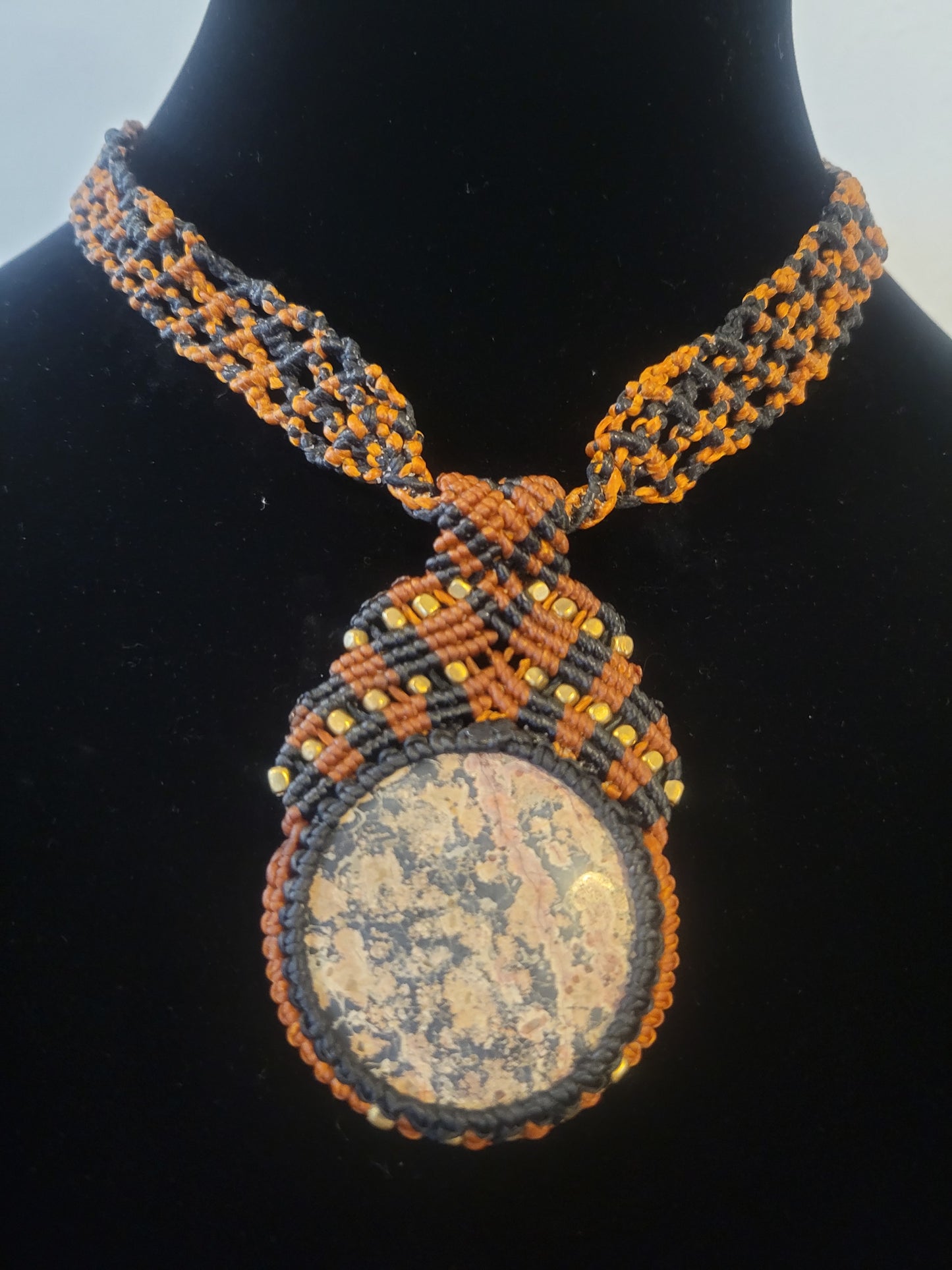 Ocean Jasper Choker with Intricate Micromacramé & Brass Beads - Women's Necklace