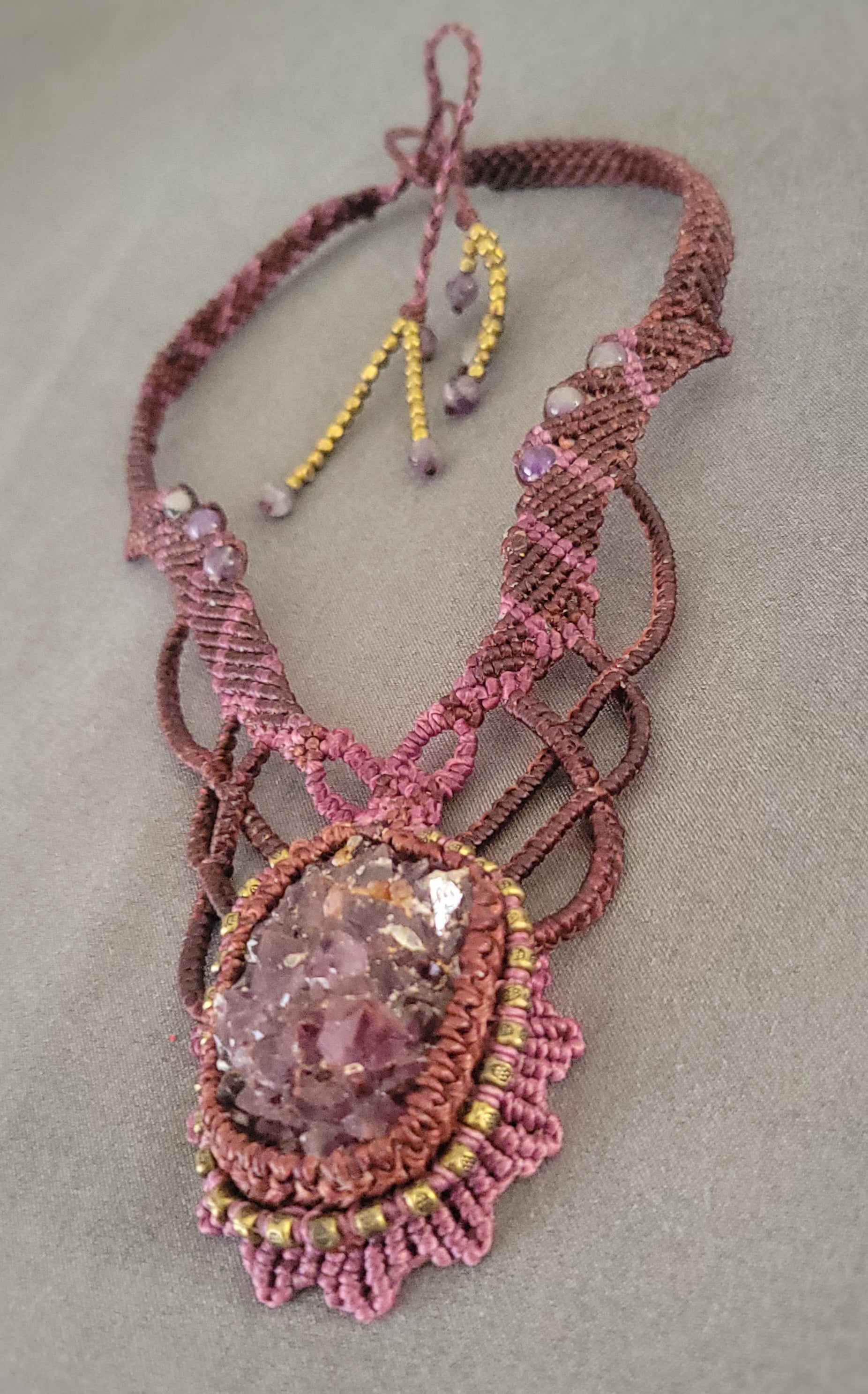 Amethyst Crystal Jewelry necklace with agate stone accents