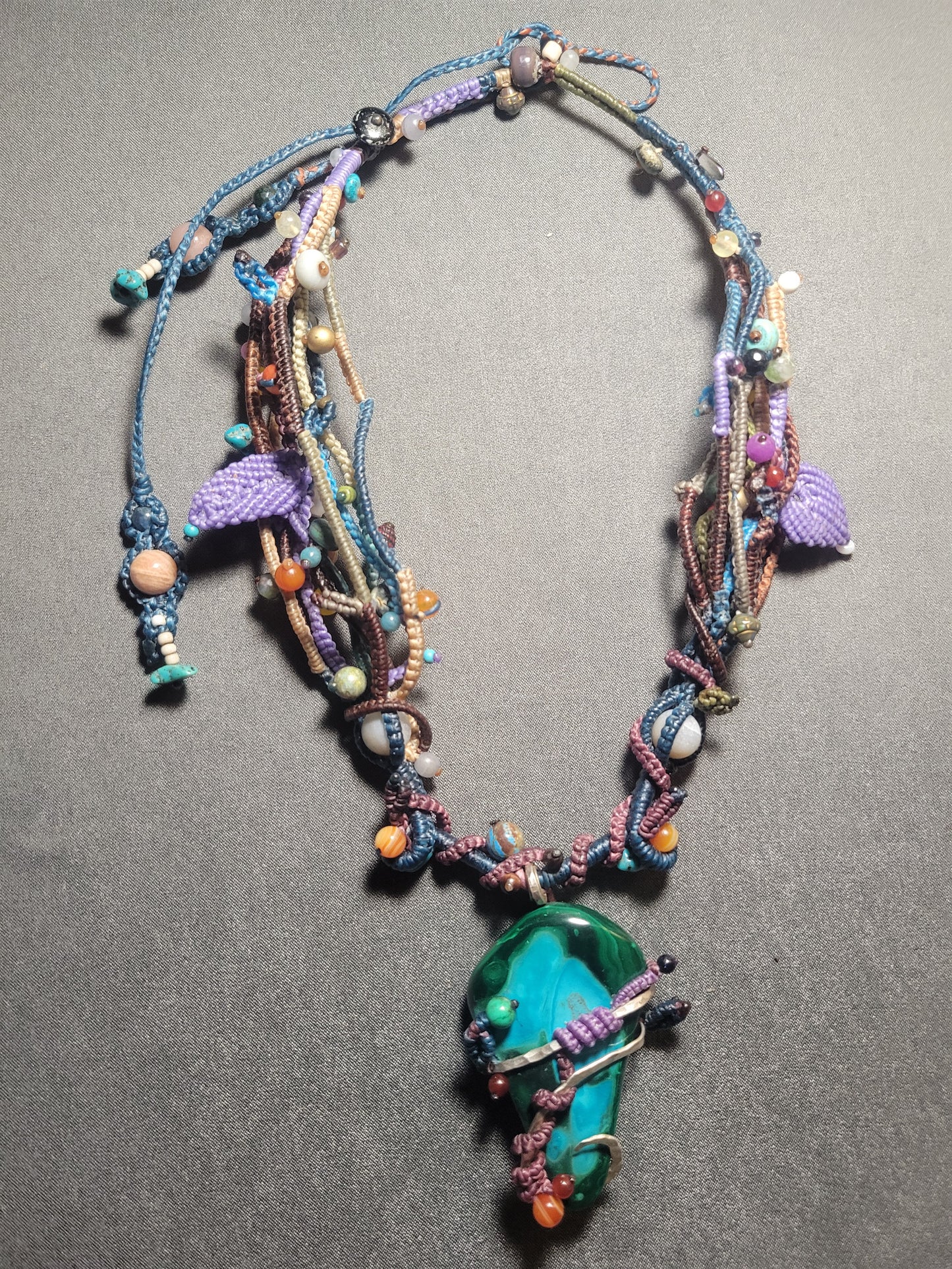 Multistrand Raw Malachite Pendant with assorted gemstone