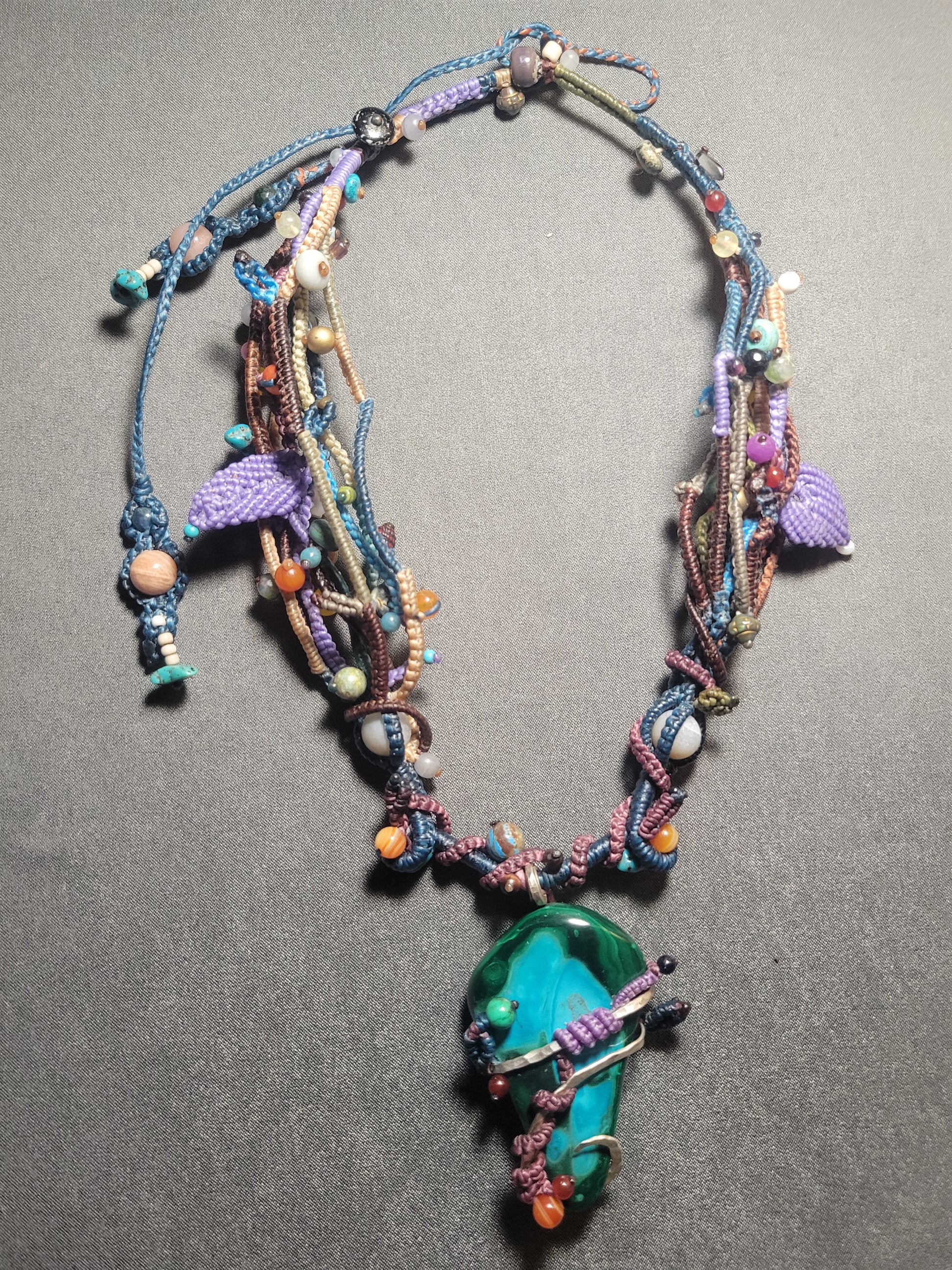 Multistrand Raw Malachite Pendant with assorted gemstone