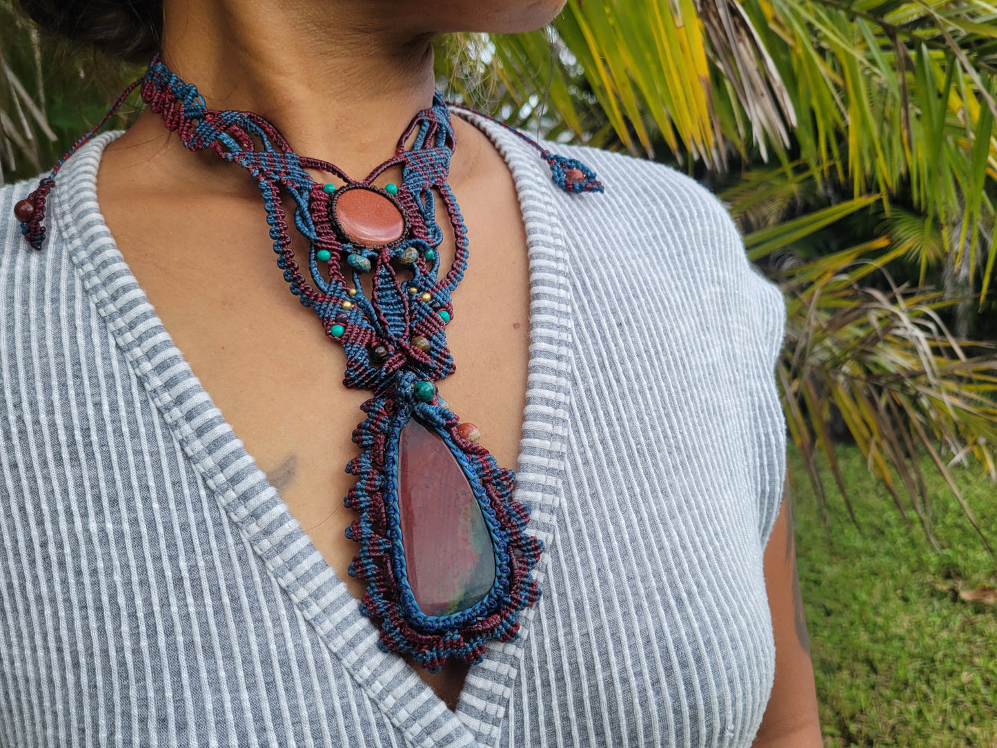 Tribal-inspired boho necklace with gemstone accents
