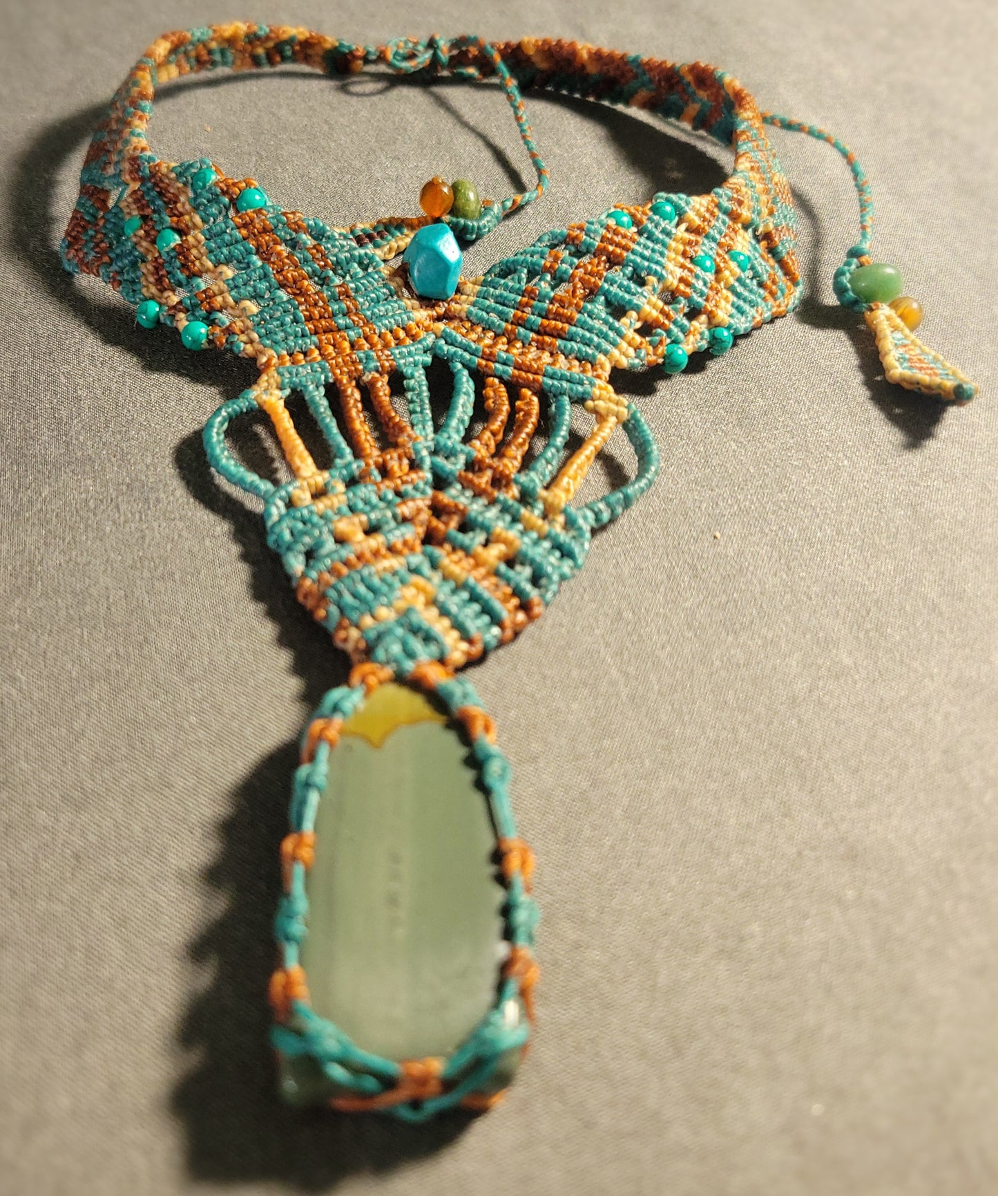 Jasper Stone Jewelry featuring a macramé choker with natural Picture Jasper and ocean-themed beads.