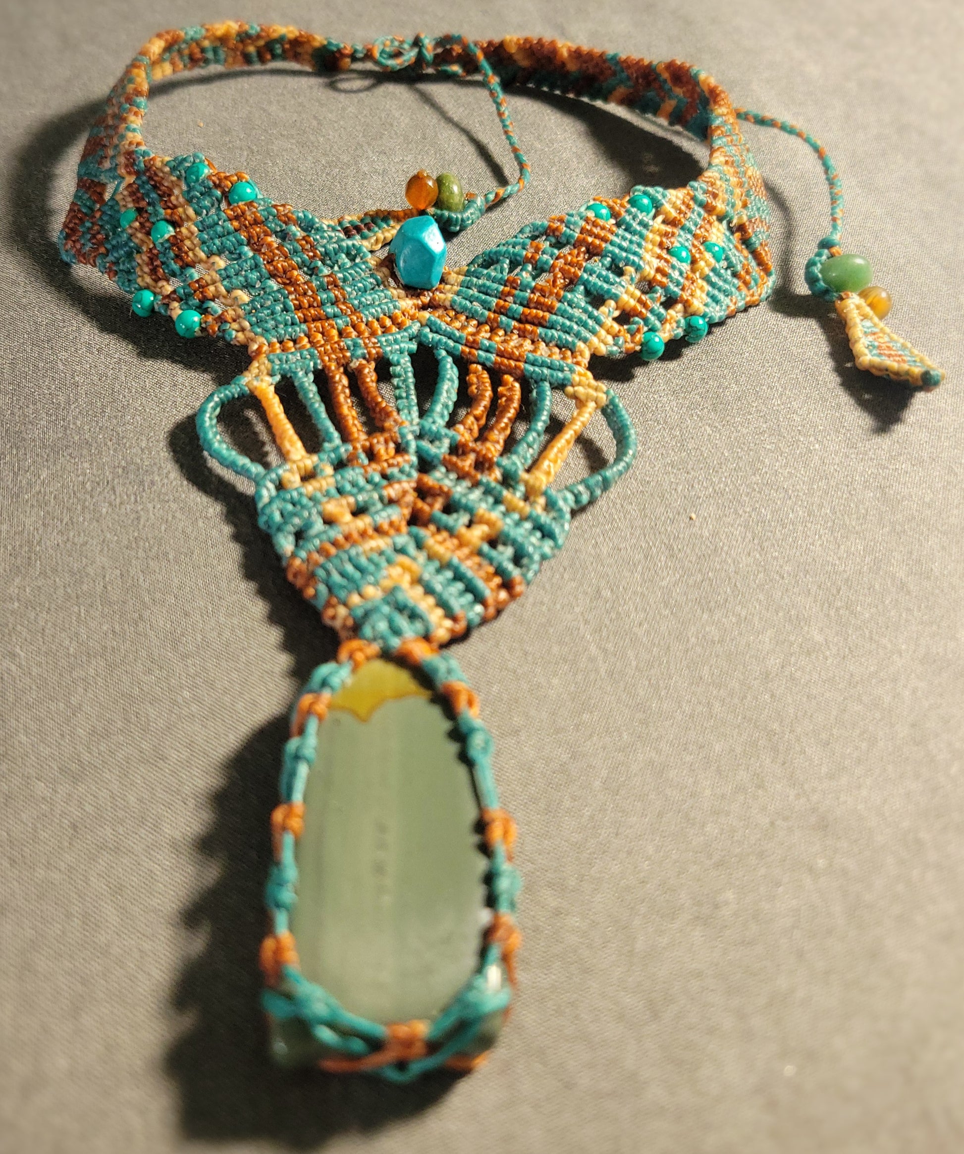 Jasper Stone Jewelry featuring a macramé choker with natural Picture Jasper and ocean-themed beads.