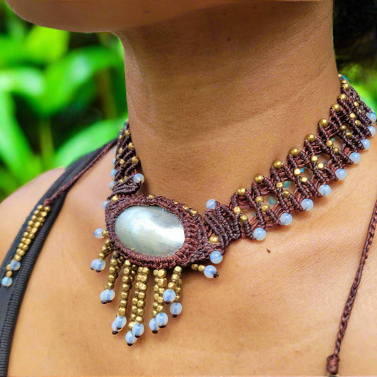 Ocean Jewelry mother of pearl choker with micromacrame cord
