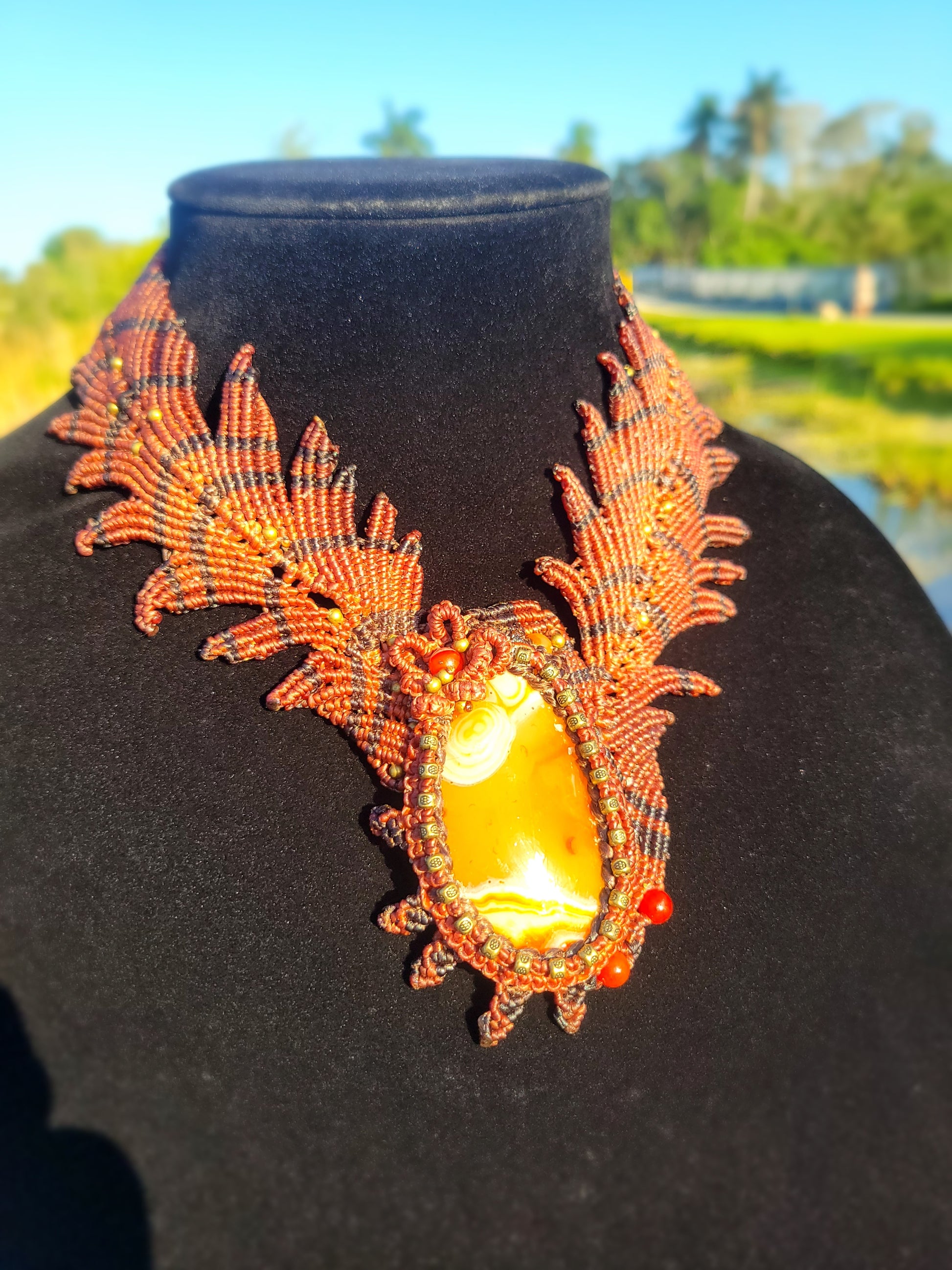 Phoenix Rising Red & Black Macramé Choker Necklace 