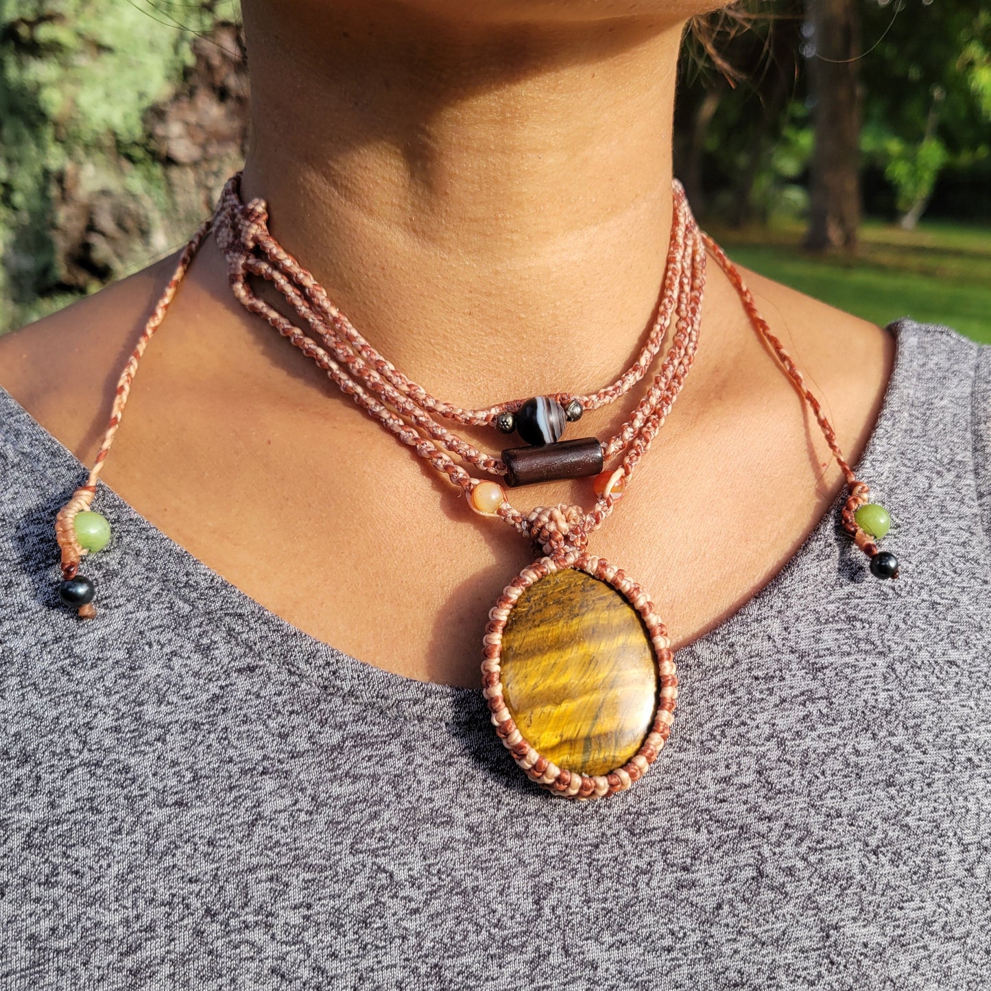 Tiger’s Eye Pendant Necklace with reversible convex concave stone