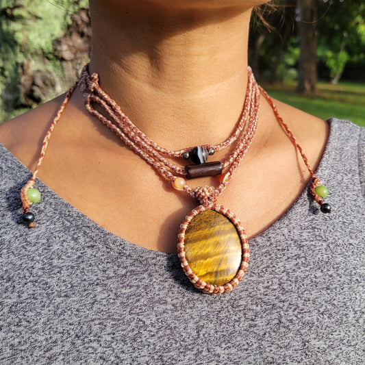 Tiger’s Eye Pendant Necklace with reversible convex concave stone