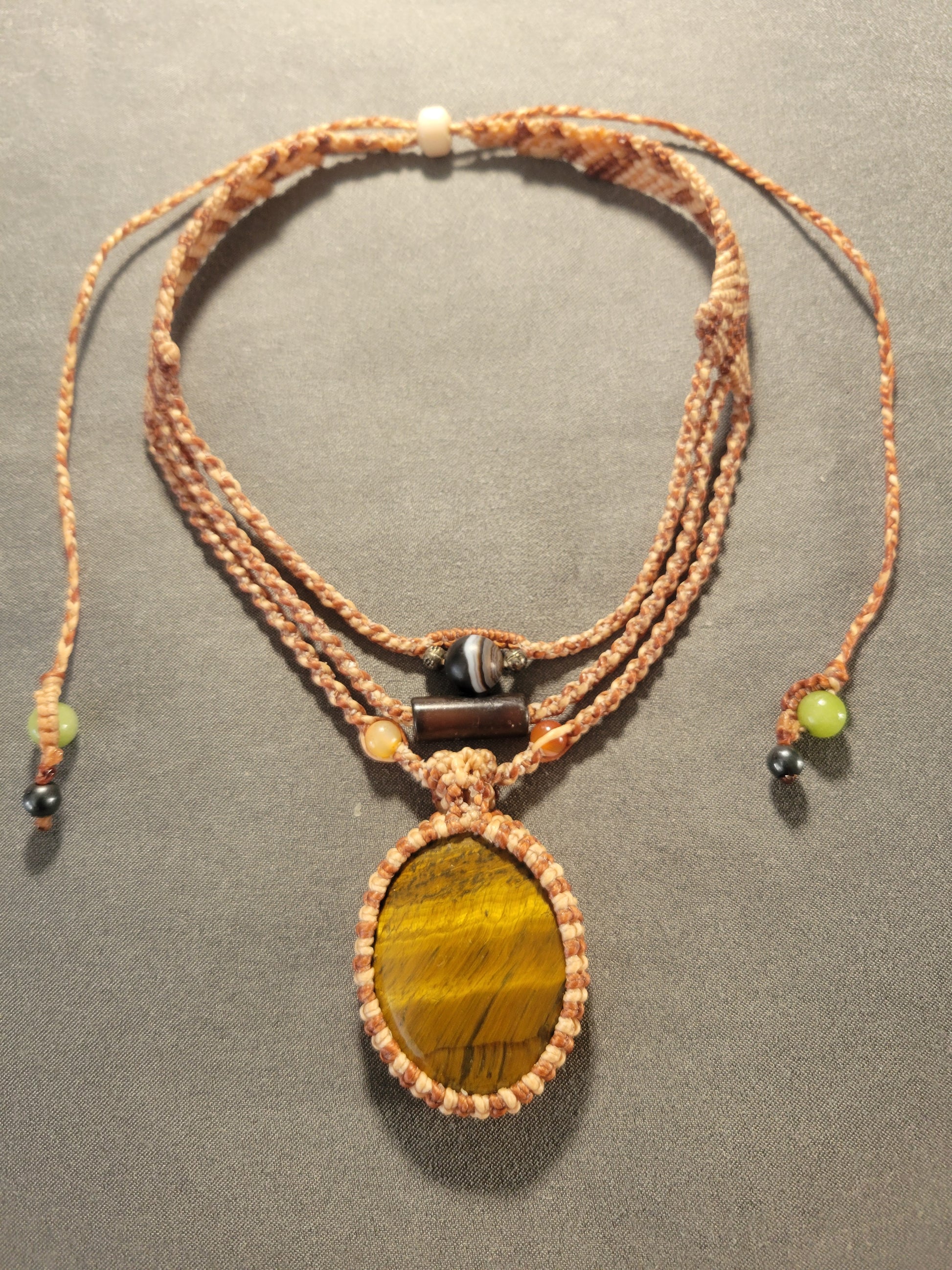 Tigers eye pendant with agate beads boho festival necklace