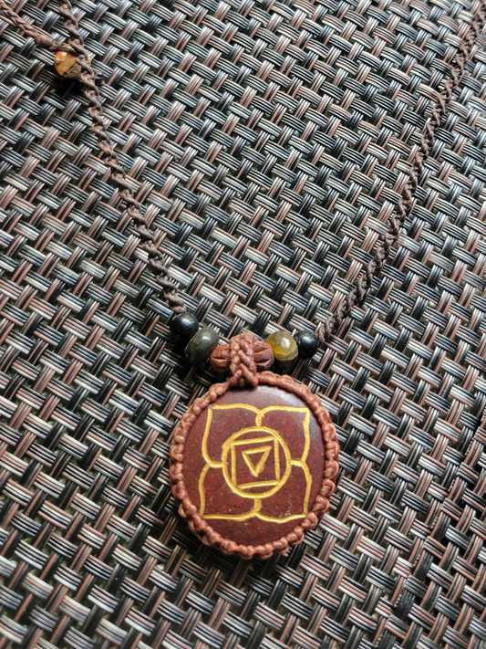 Root Chakra Pendant Necklace with Muladhara carved orange stone