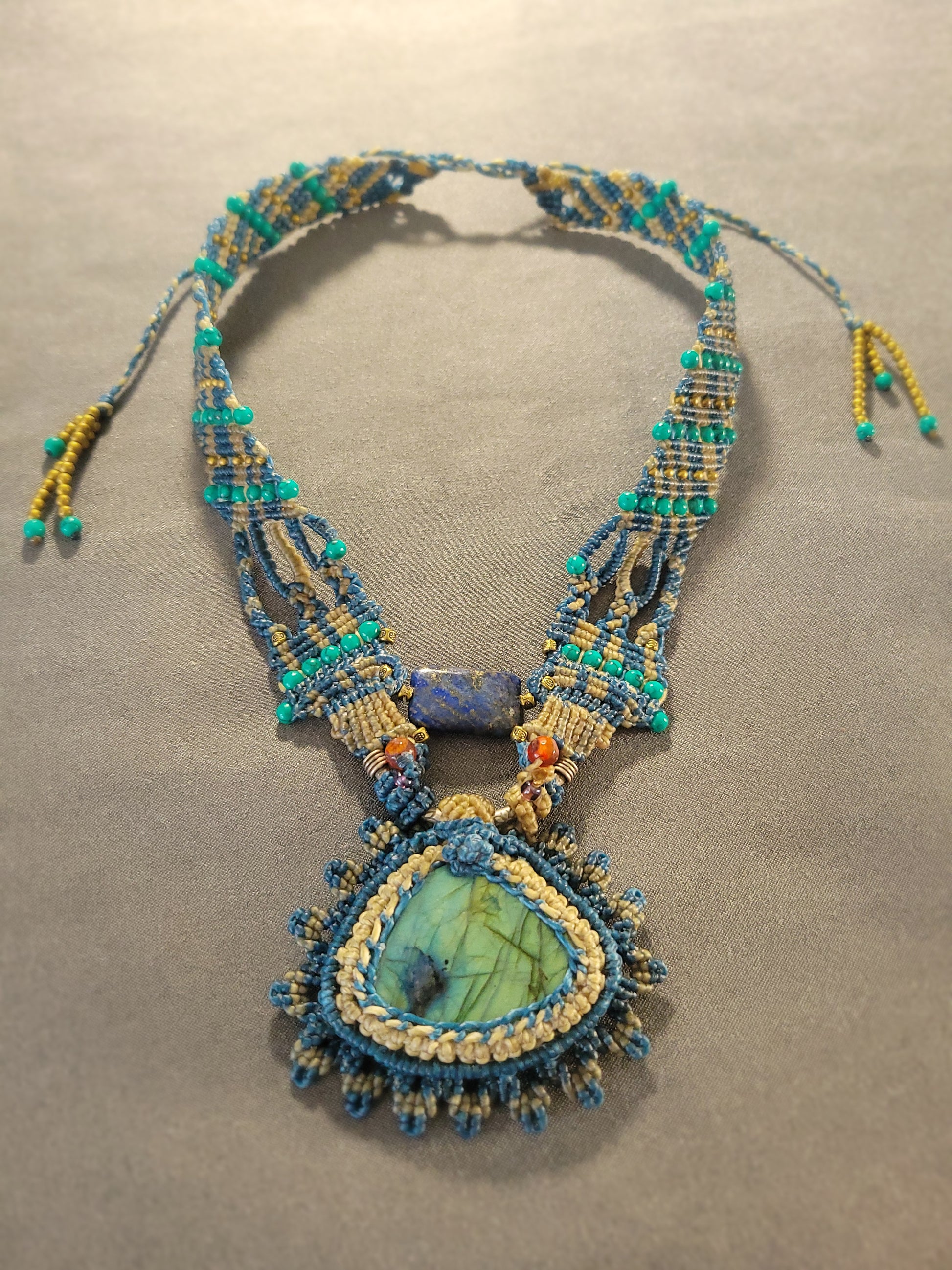 Mediterranean inspired Labradorite and Lapis Lazuli Choker Necklace