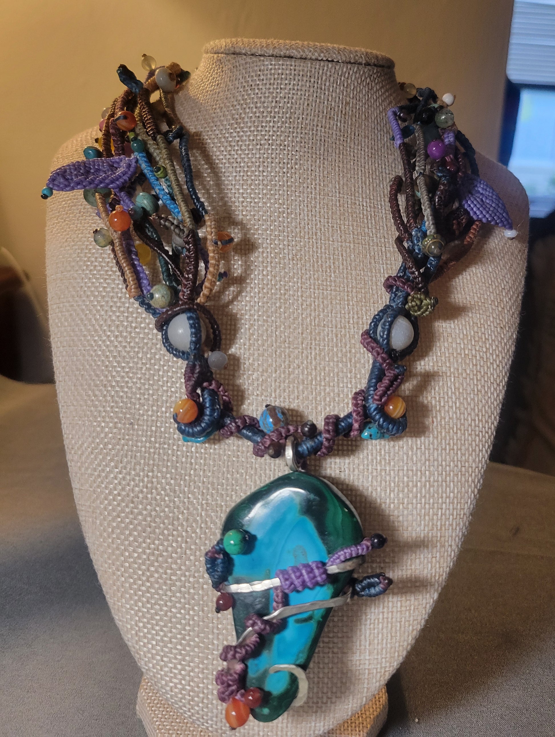 Raw Malachite Pendant handmade boho necklace with silver