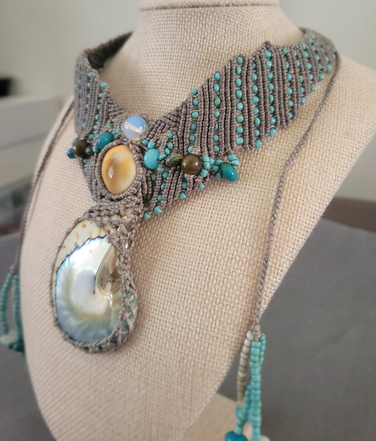 Handmade Nautilus Shell Necklace with stone bead accents