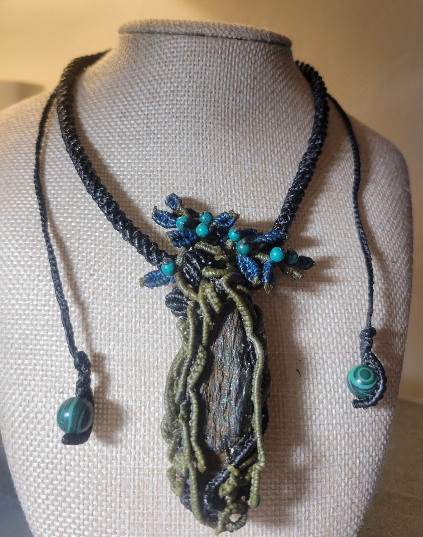 Boho wiccan necklace featuring hematite pendant