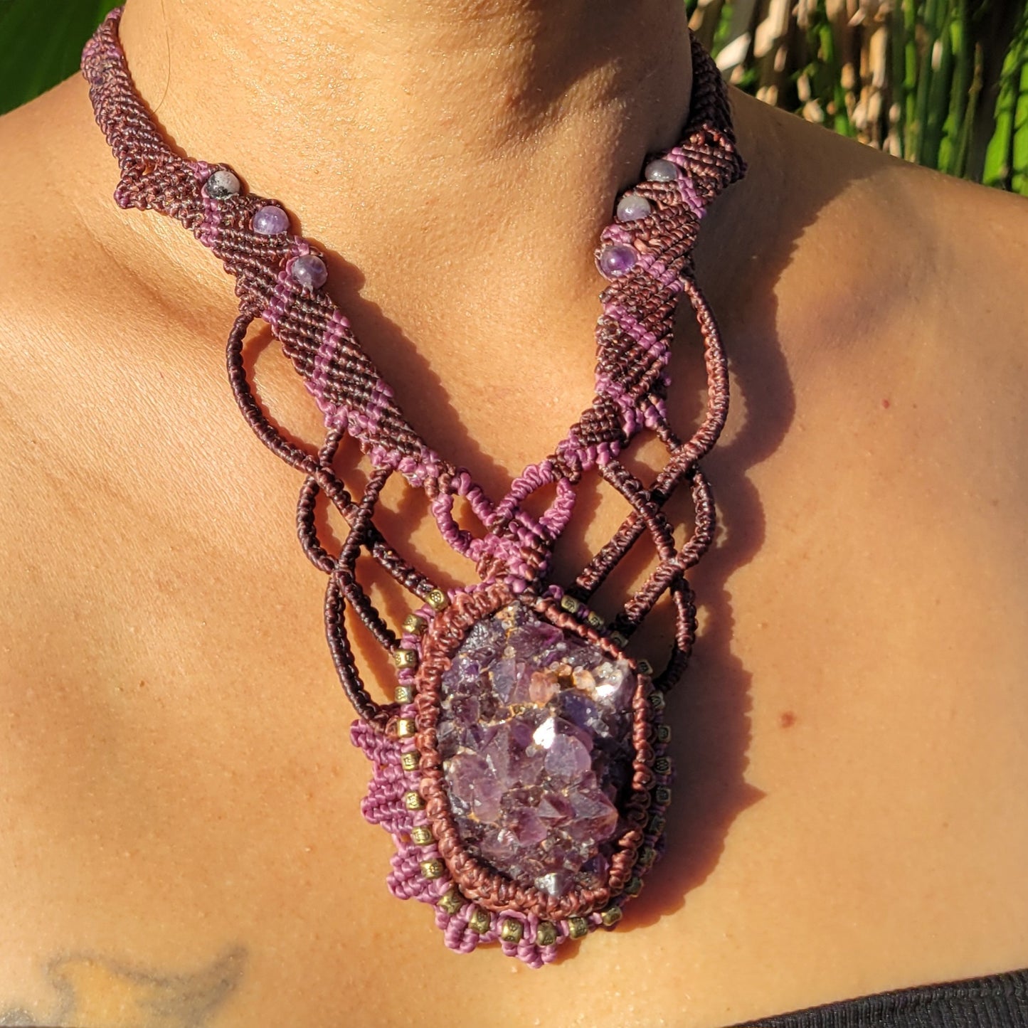 Boho Amethyst Crystal Jewelry Celtic knot inspired design