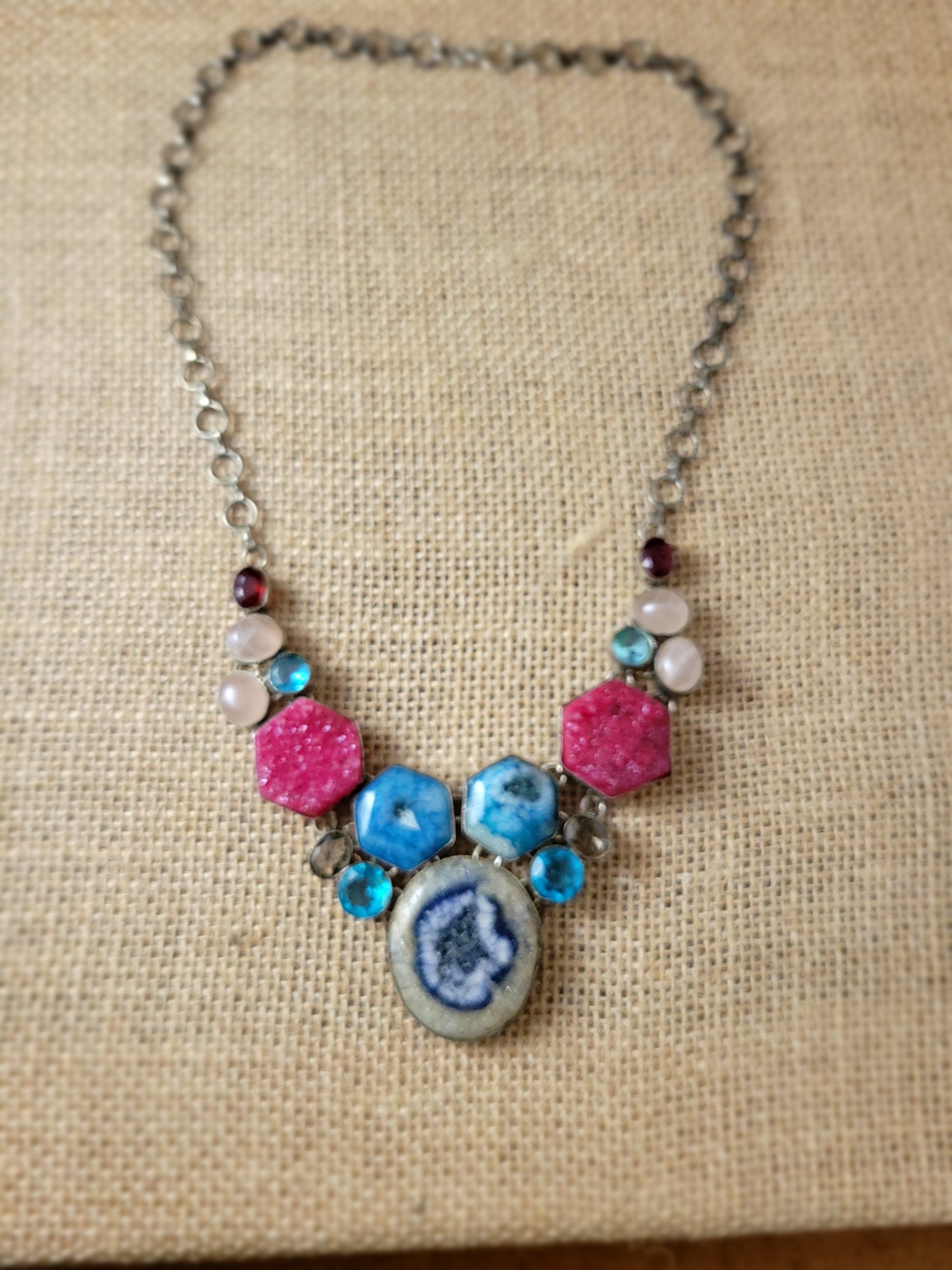 Handcrafted Multi Gemstone Pendant Necklace boho hippie style