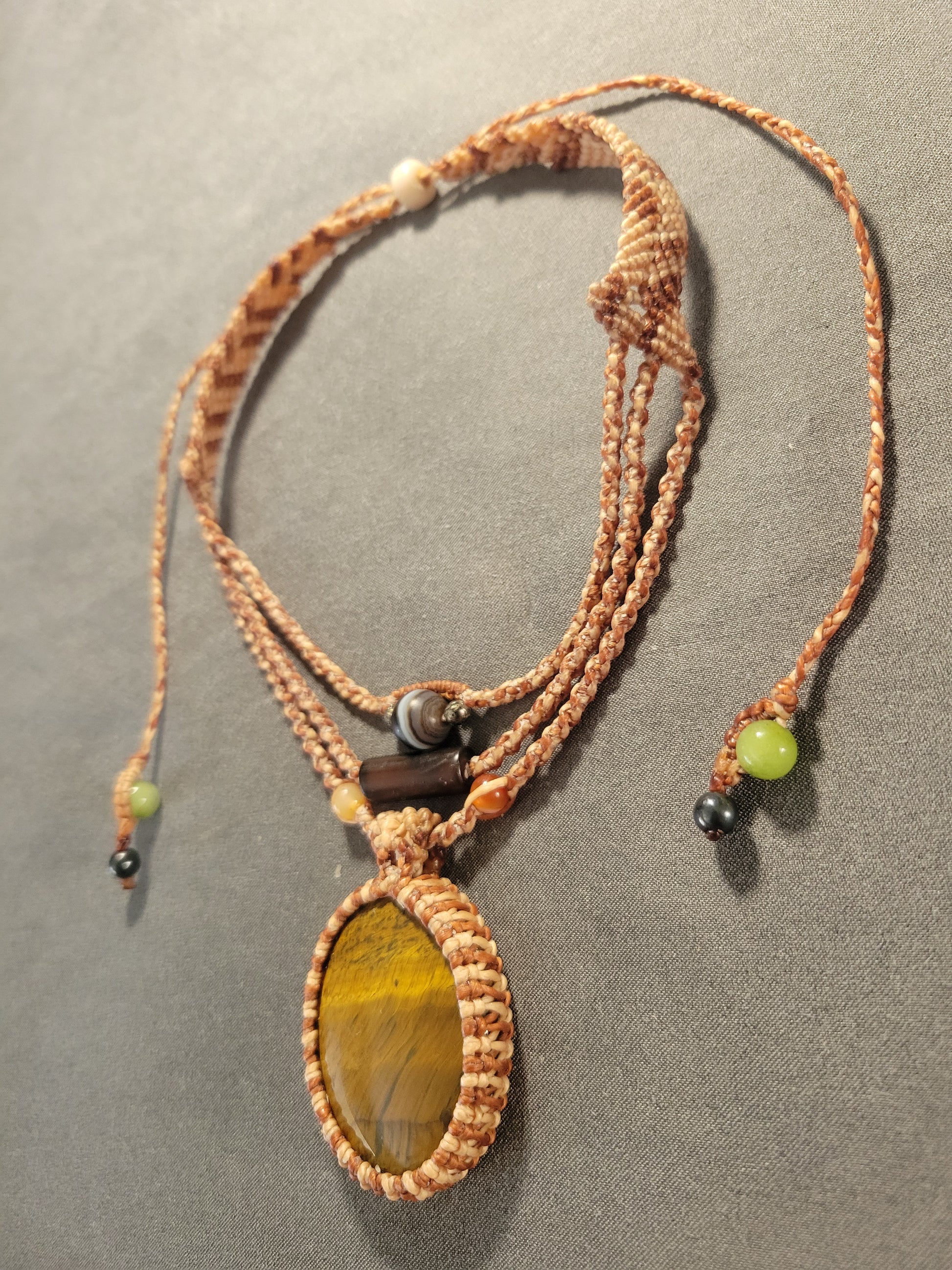 Tigers eye pendant with agate beads boho festival necklace