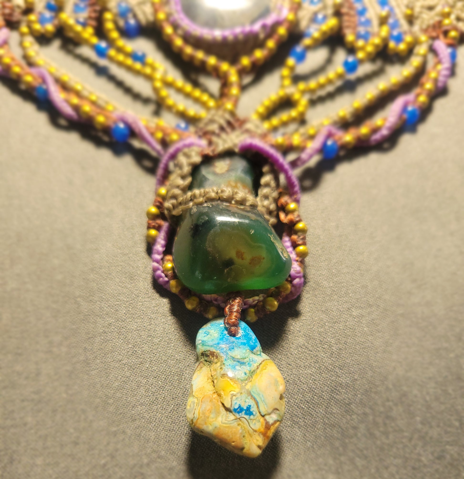 Colorful Labradorite Necklace with antique brass bead details