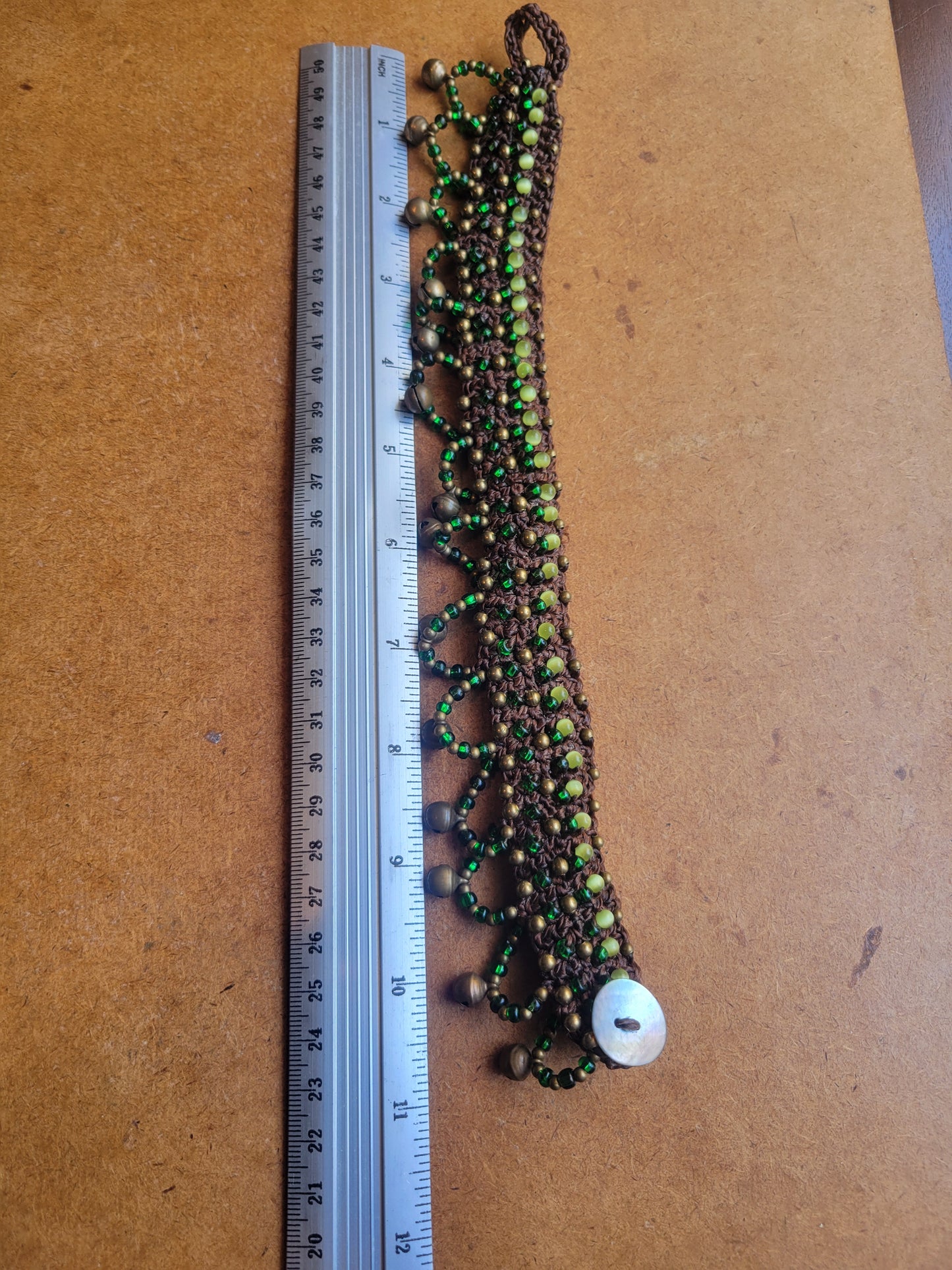 Boho Anklets – Brown Macramé with Green Cat’s Eye Beads